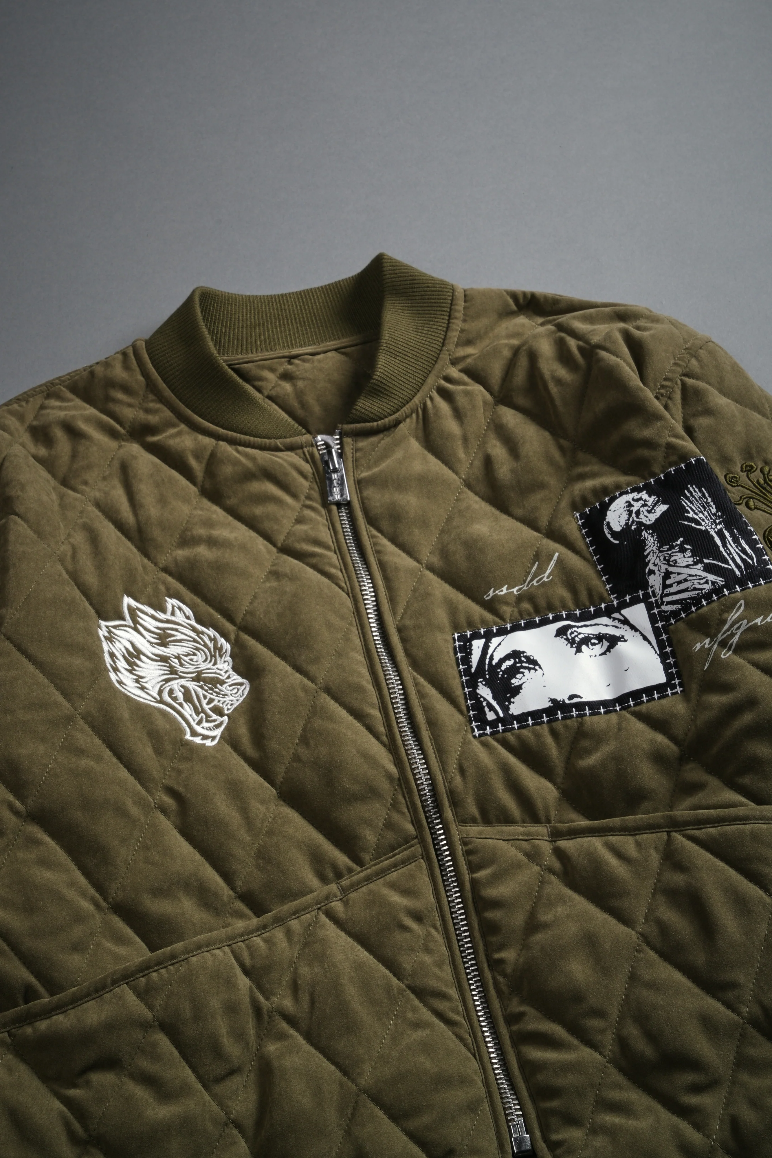 Sacred Wolves Boxy Darco Quilted Jacket in Olive - Image 9