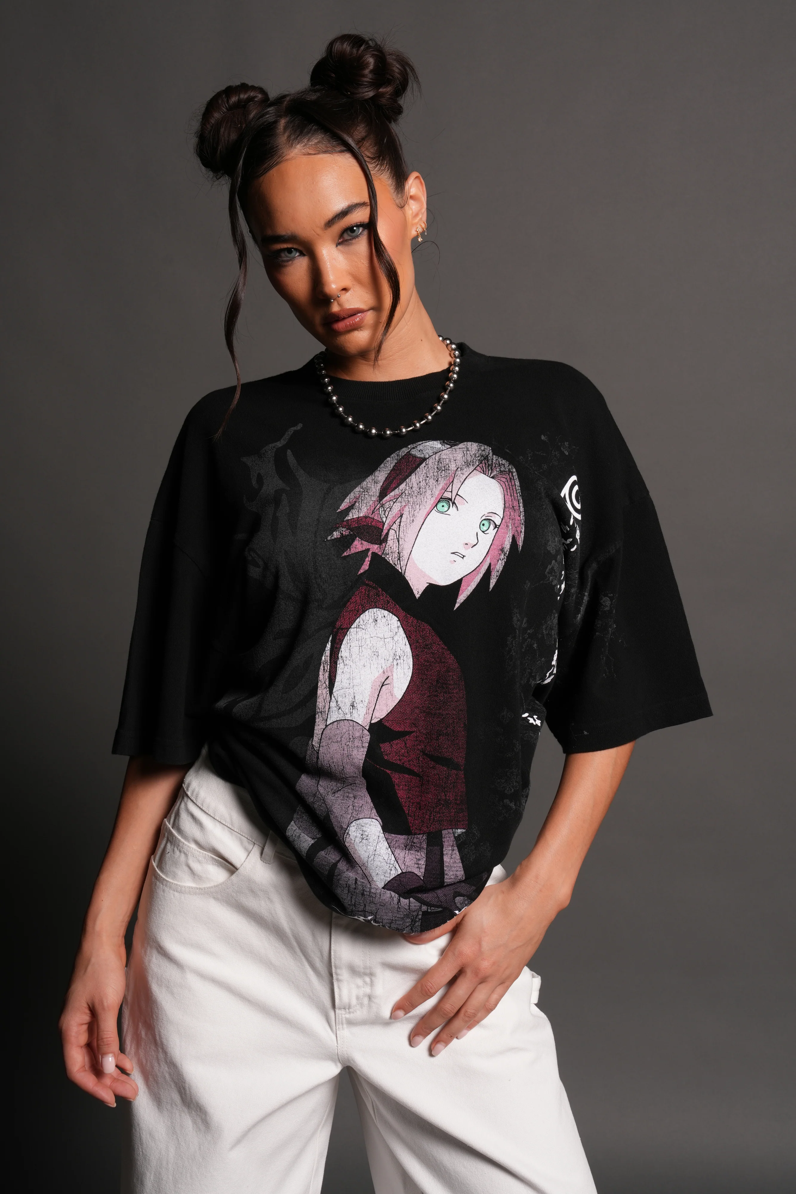 Sakura Haruno "Side-By-Side" Series Premium Tee in Black - Image 9