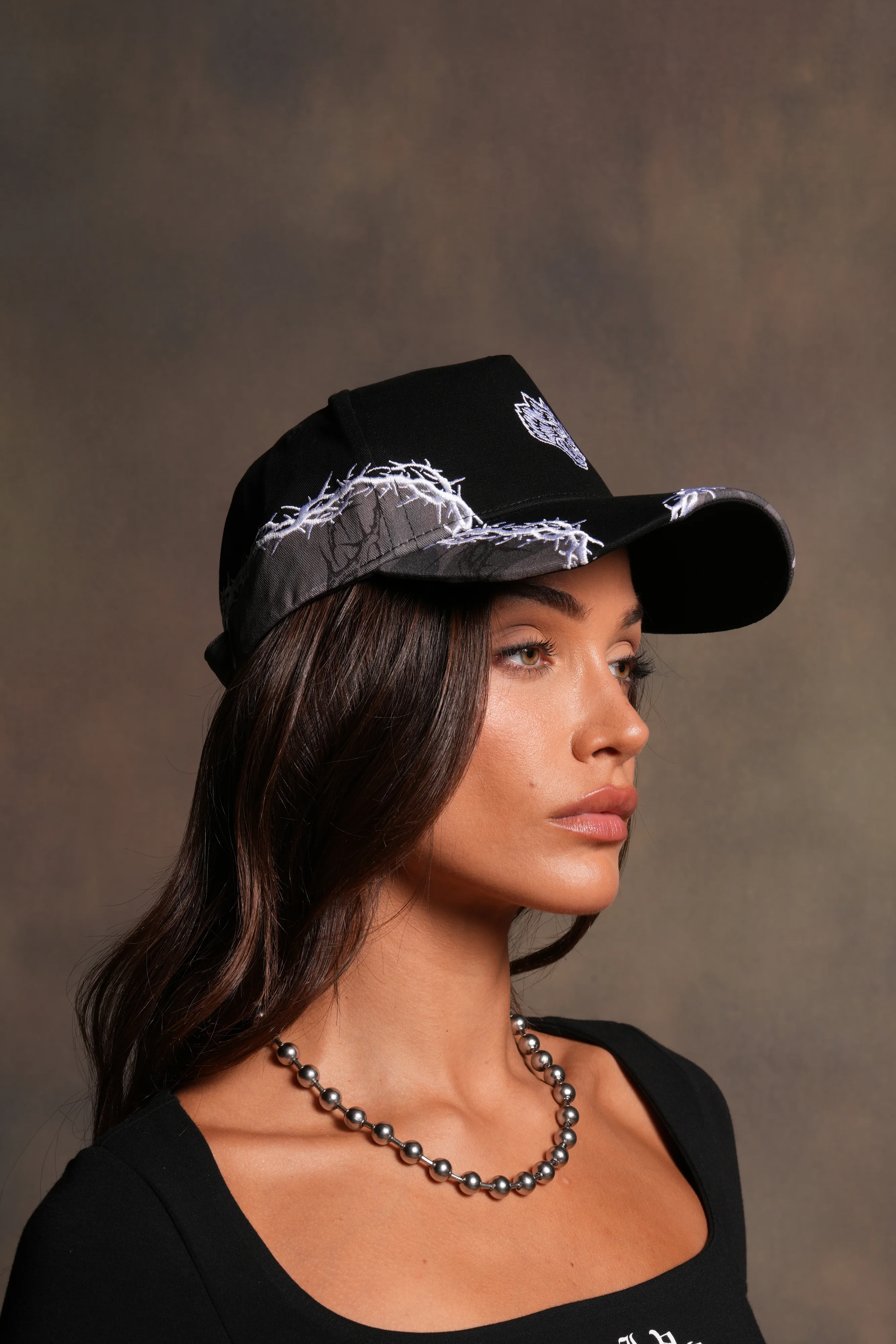Scorched Thorns 5 Panel Hat in Black/Blossom Woodland Camo - Image 5