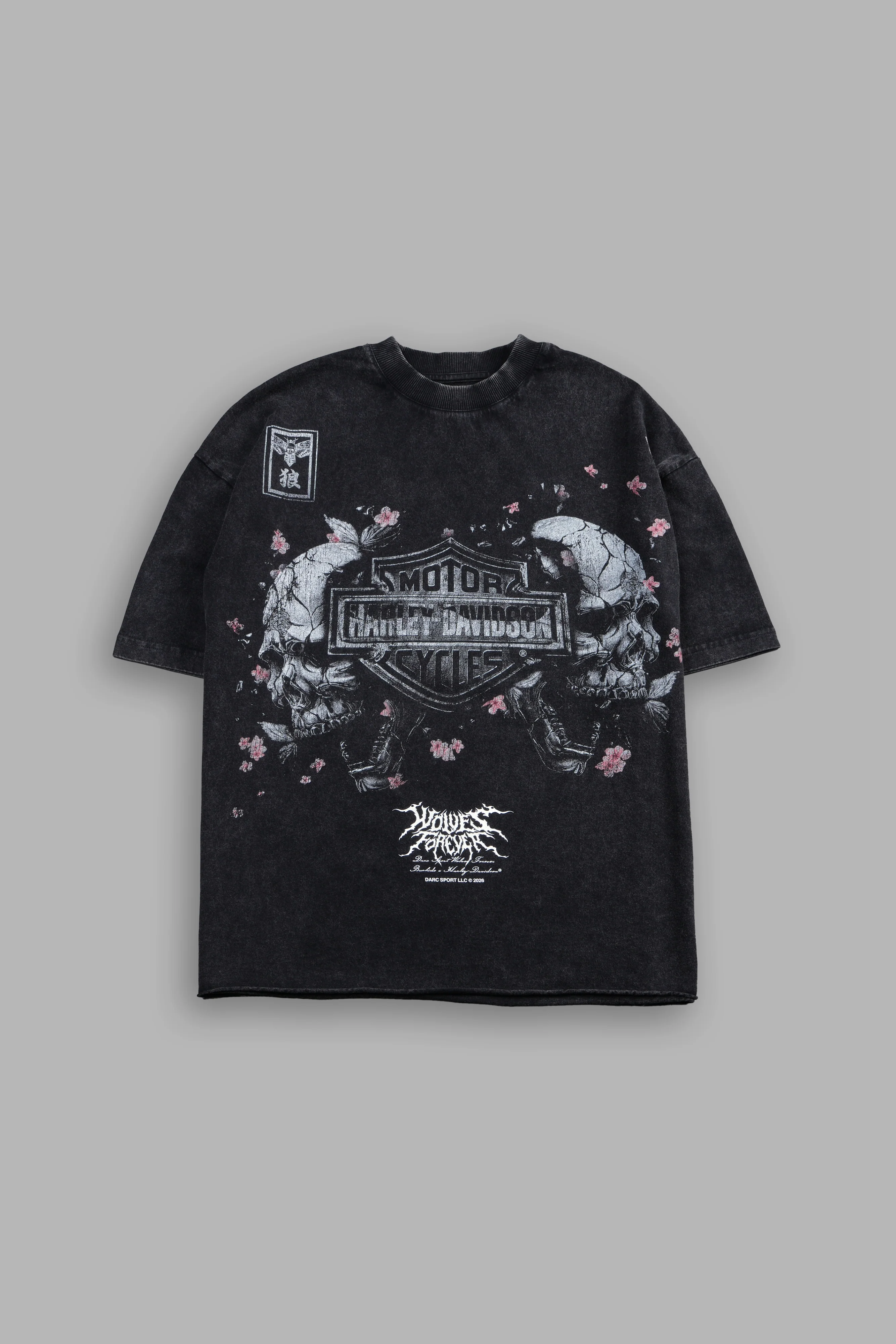 Shattered Bushido Grunge Mid Length Raw Hem Tee in Black