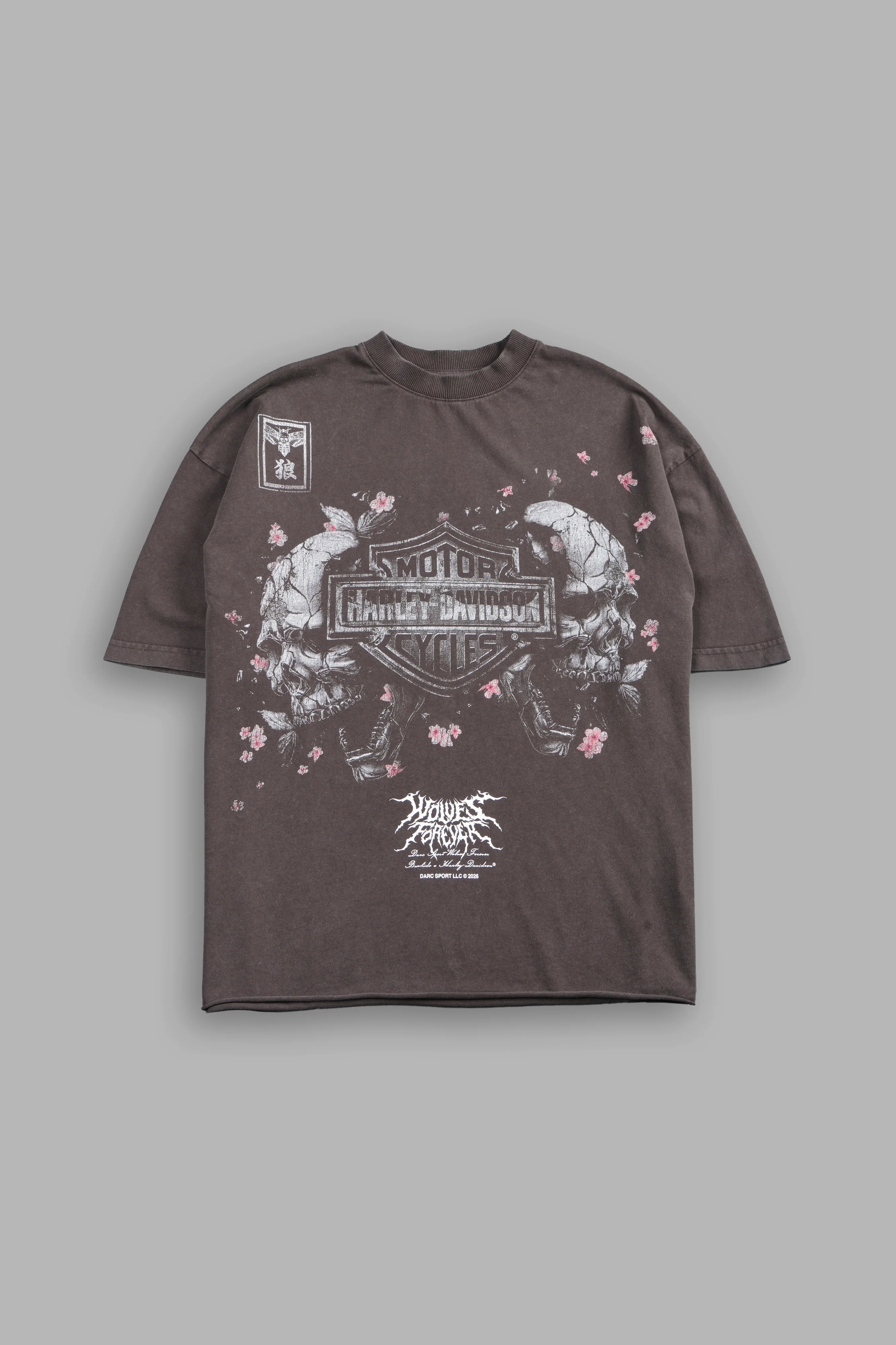 Shattered Bushido Grunge Mid Length Raw Hem Tee in Darc Brown