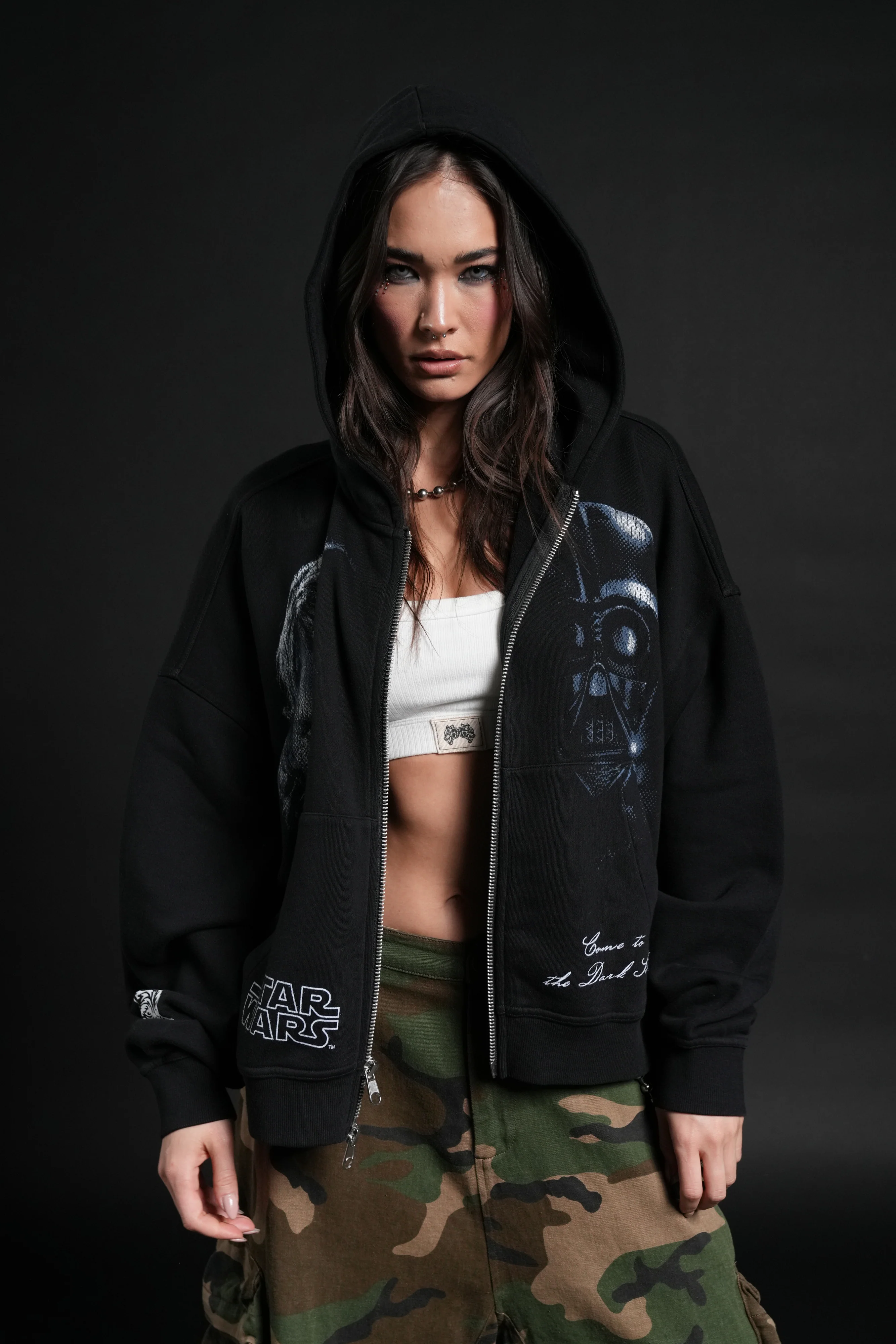 Side Of Power Vex Double Zip Hoodie in Black - Image 10