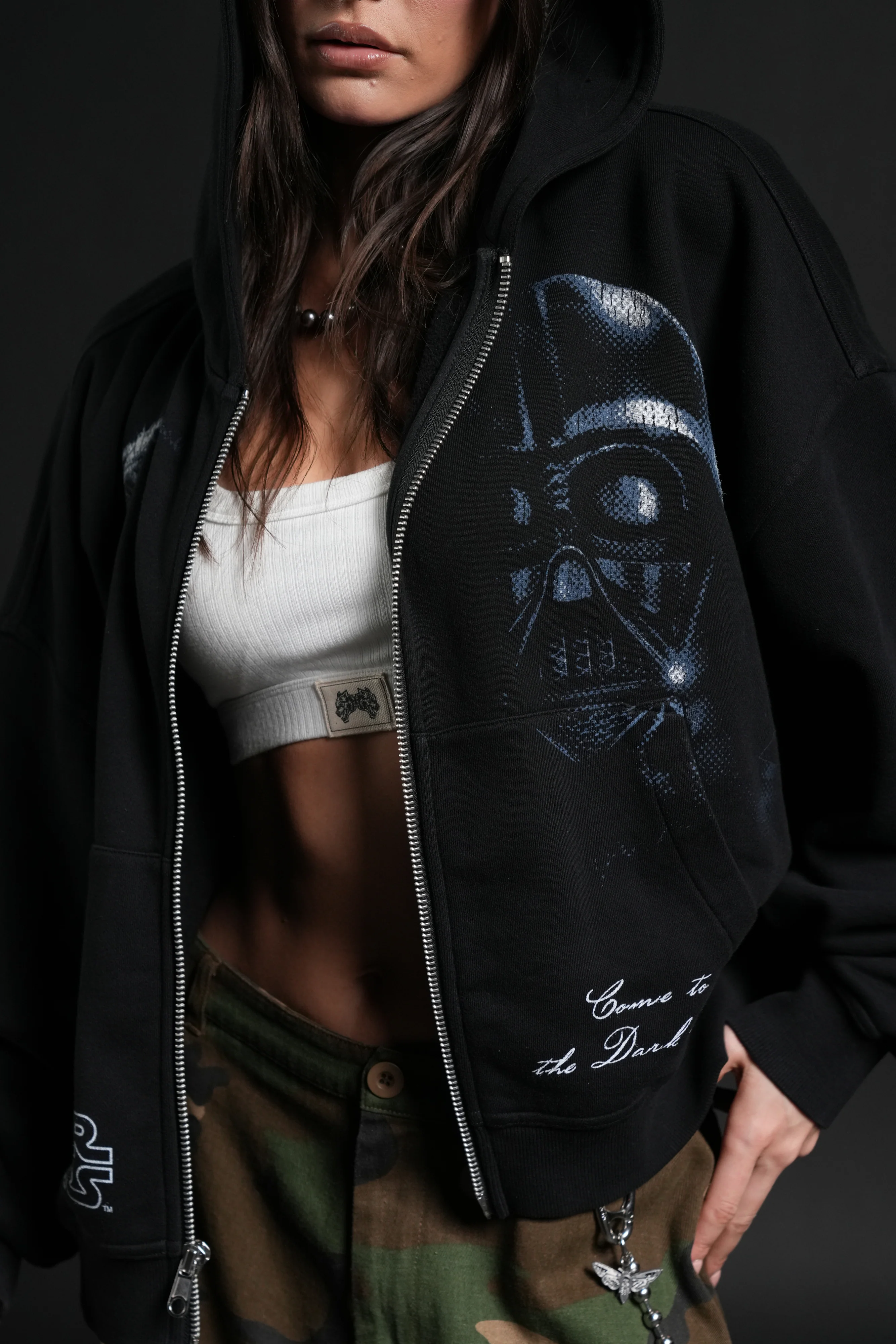 Side Of Power Vex Double Zip Hoodie in Black - Image 14