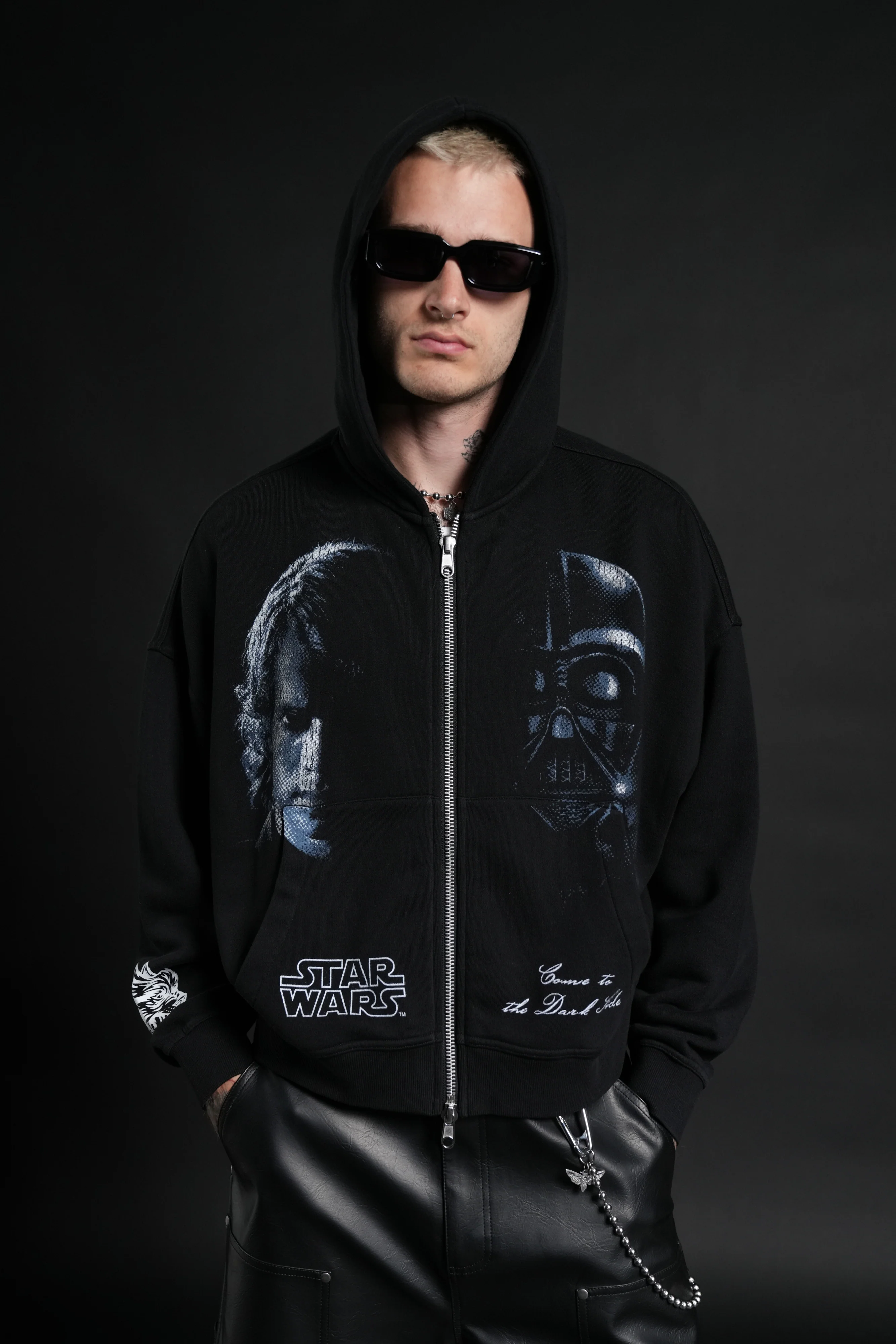 Side Of Power Vex Double Zip Hoodie in Black - Image 4
