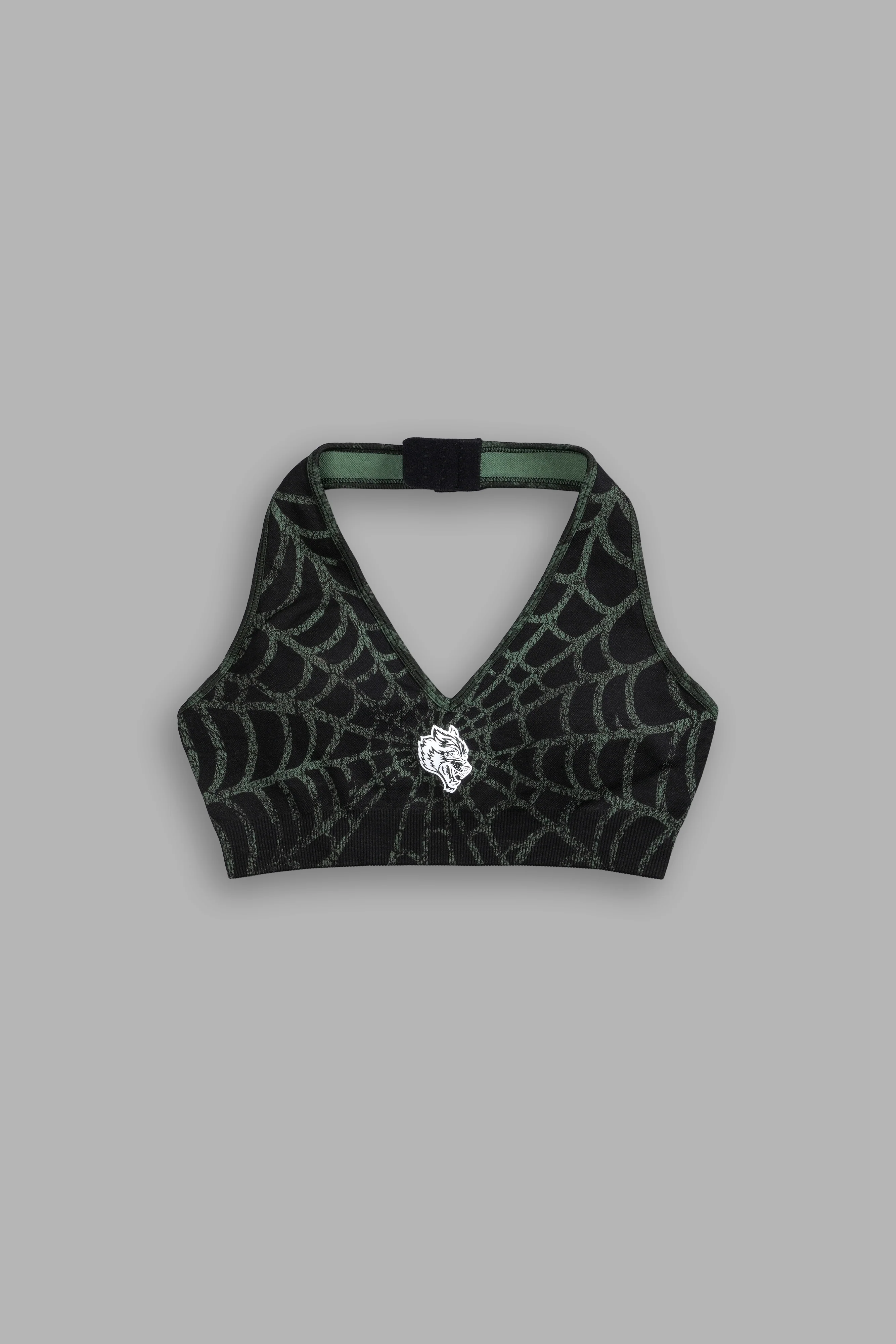 Single Wolf "Everson Seamless" Halter Bra in Black/Green Symbiote Web - Image 3