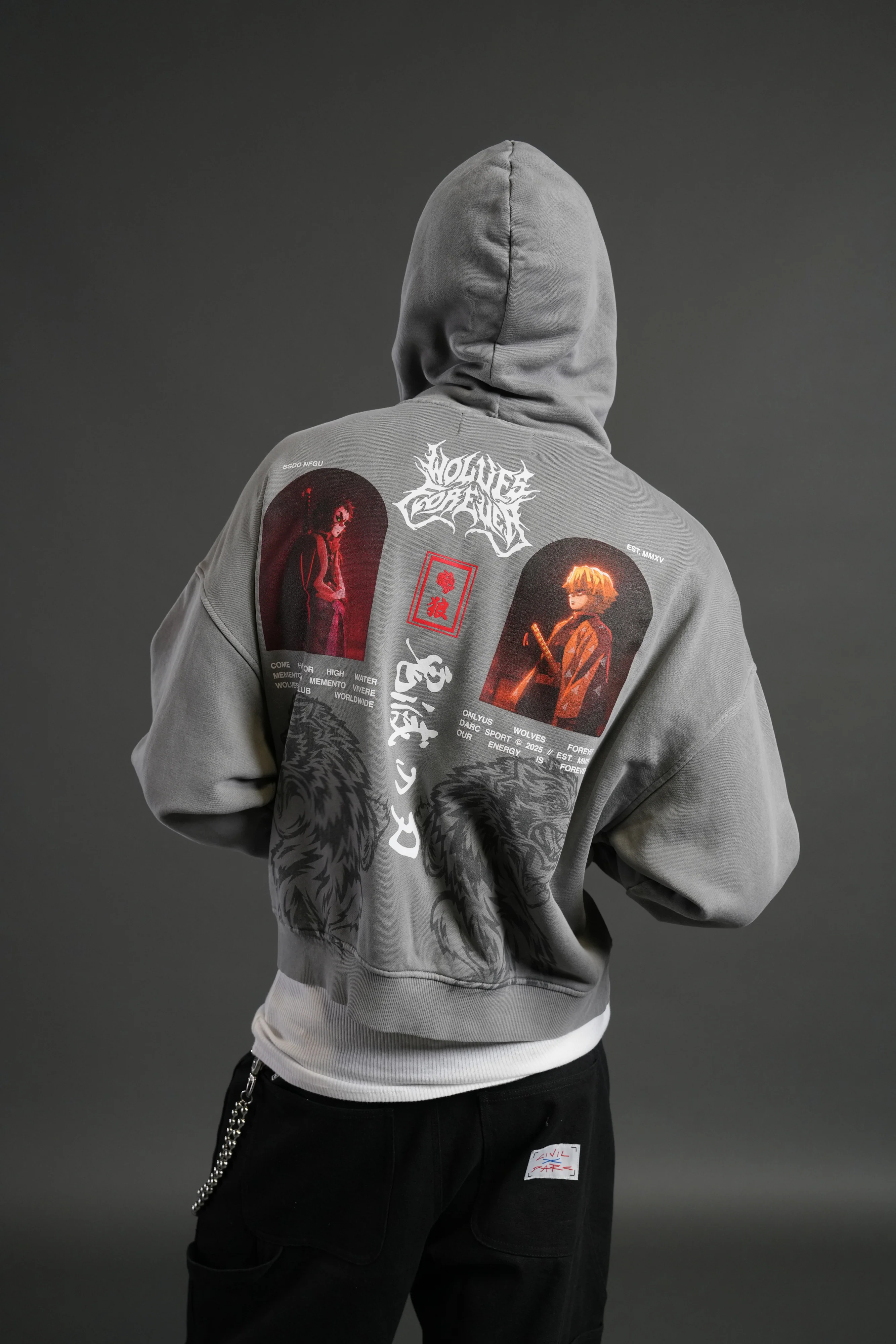 Stand-Off Vex Double Zip Hoodie in Dove Gray - Image 4