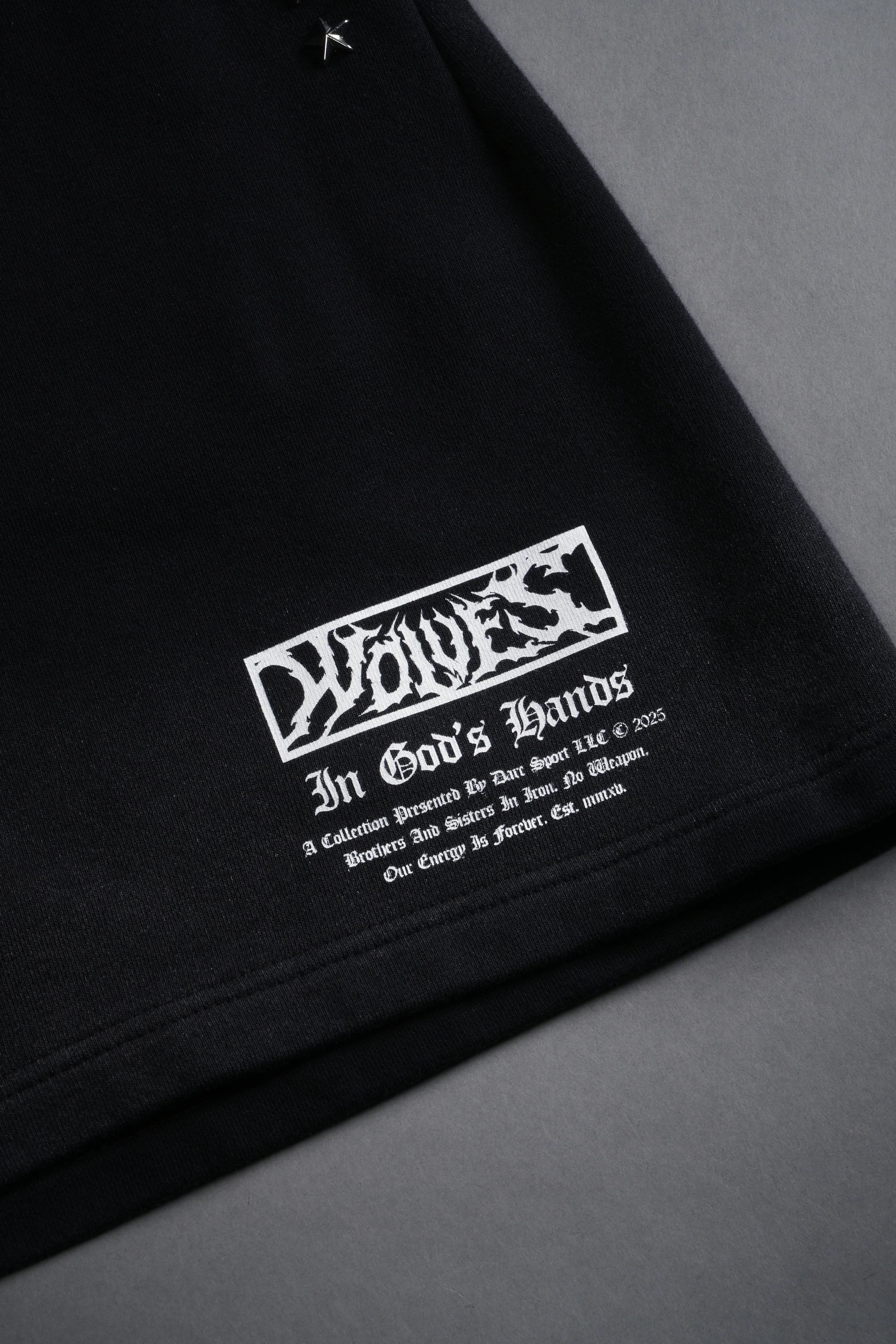 Studded Midnight Wolves Oversized Post Lounge Sweat Shorts in Black Drift Wash - Image 8