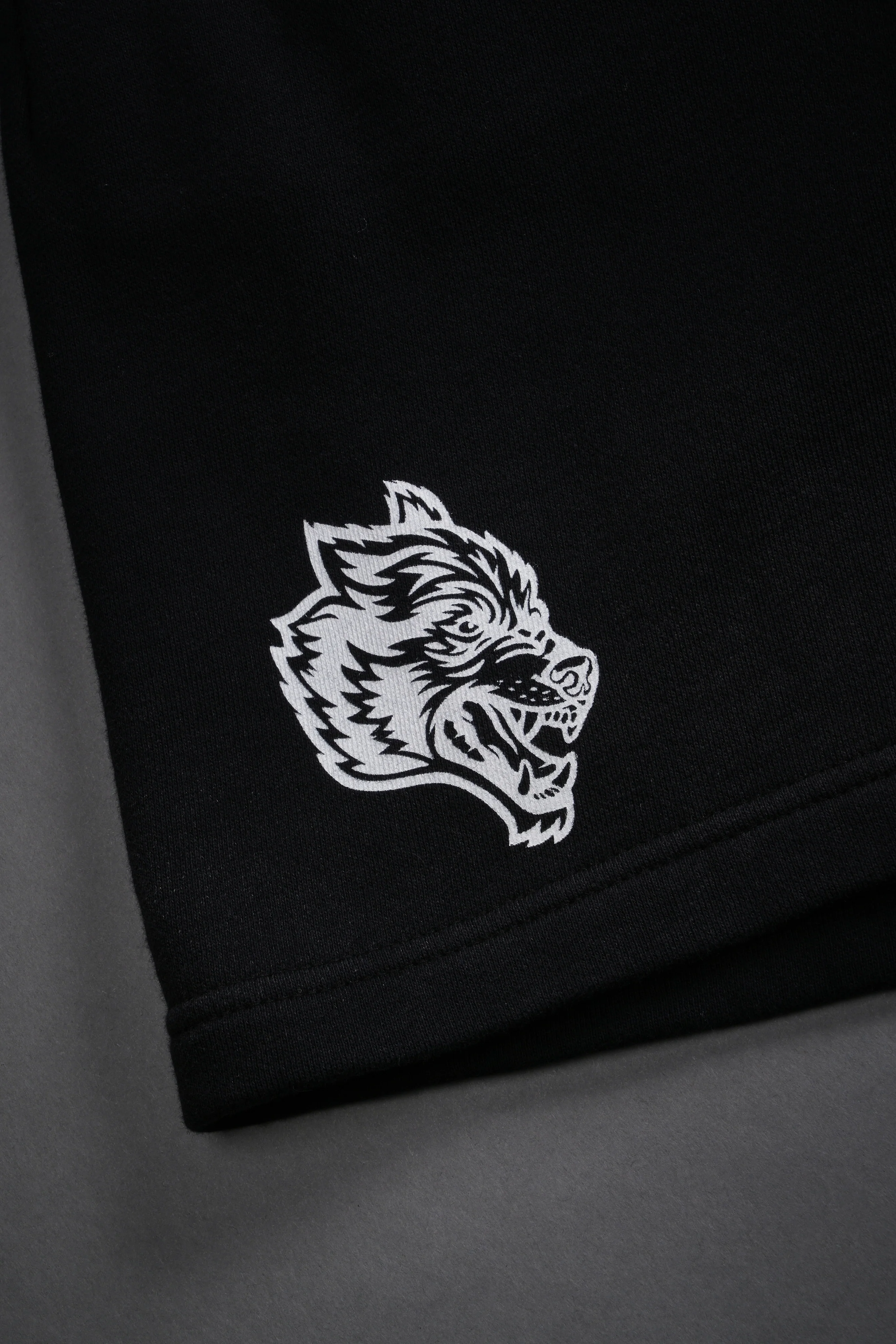 Studded Midnight Wolves Oversized Post Lounge Sweat Shorts in Black Drift Wash - Image 9