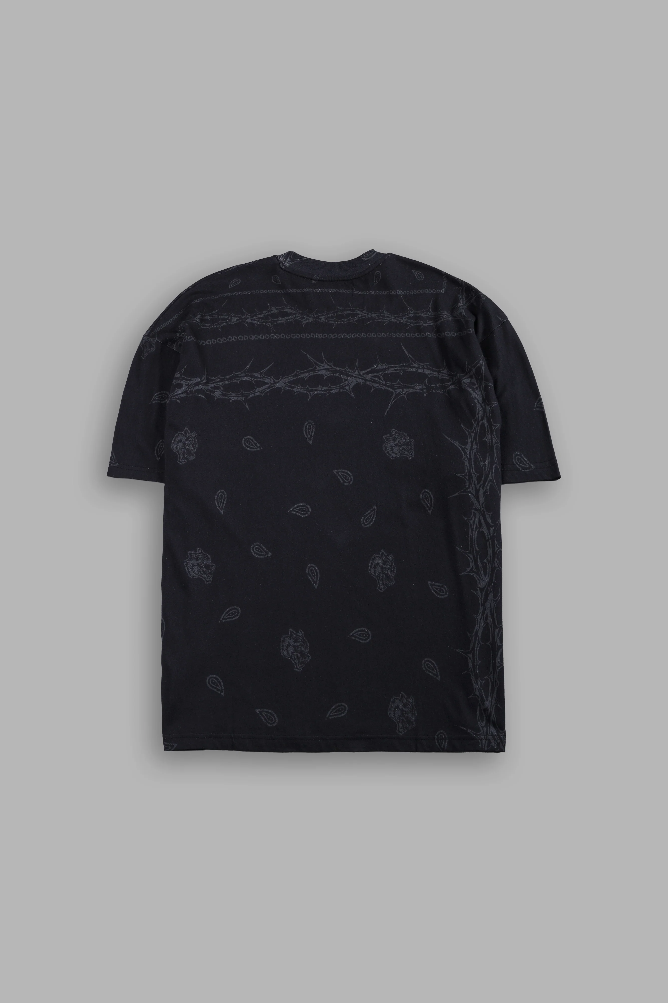 Studded Wolves Pyramid Premium Oversized Tee in Black Thorn Paisley - Image 3