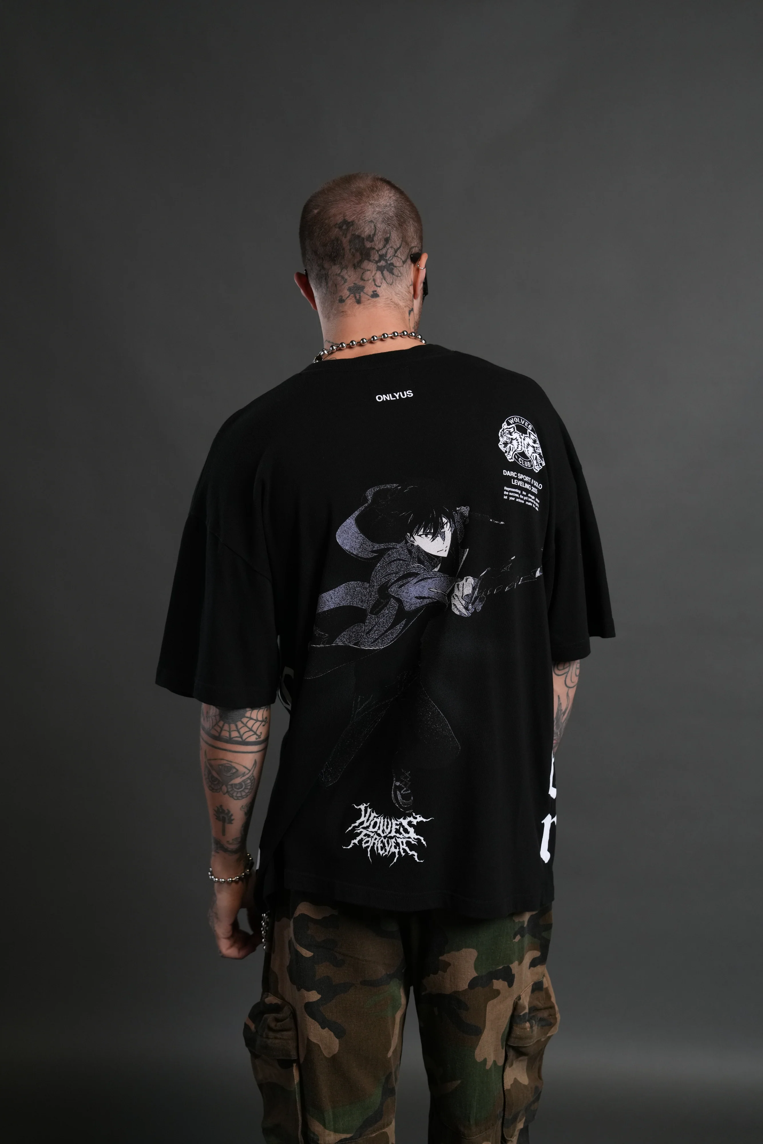 Sung Jinwoo "Side By Side" Series Premium Oversized Tee in Black - Image 4