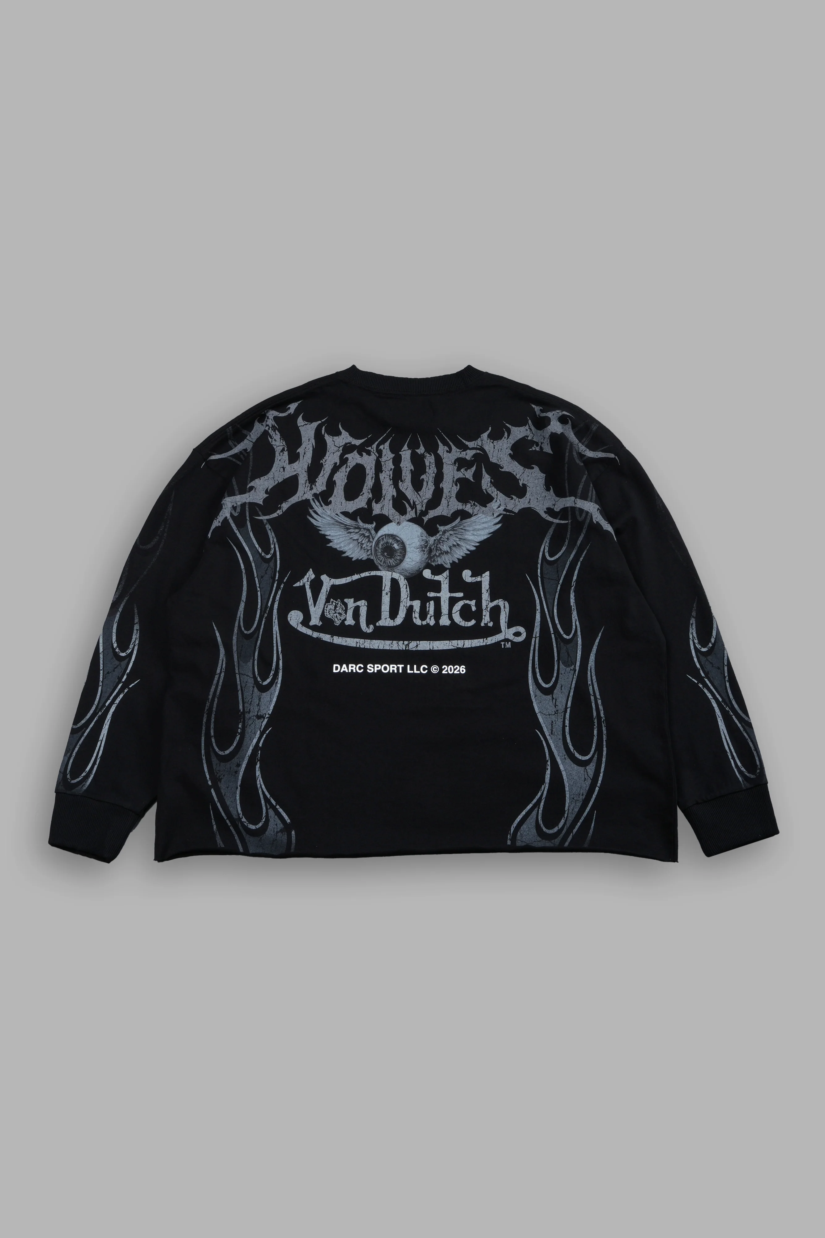 Take-Off Grunge Mid-Length Raw Hem LS Tee in Black