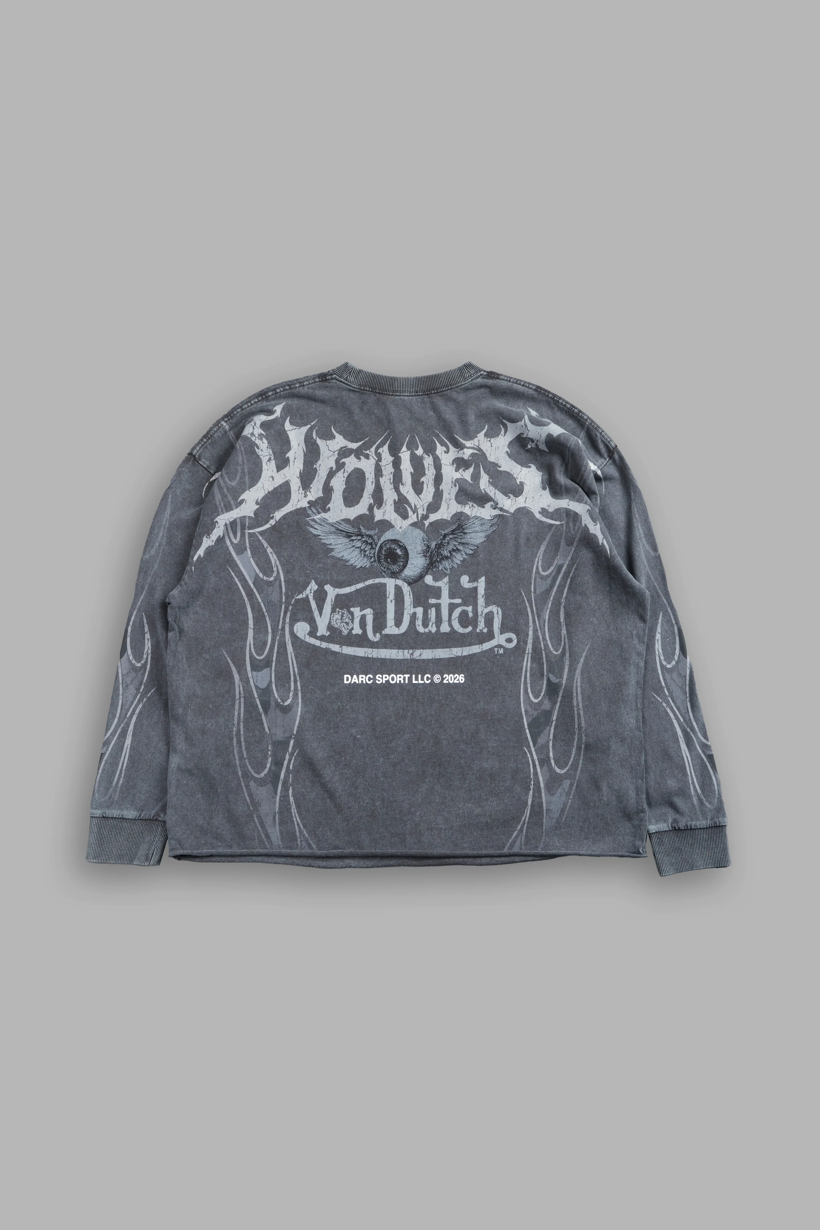 Take-Off Grunge Mid-Length Raw Hem LS Tee in Wolf Gray