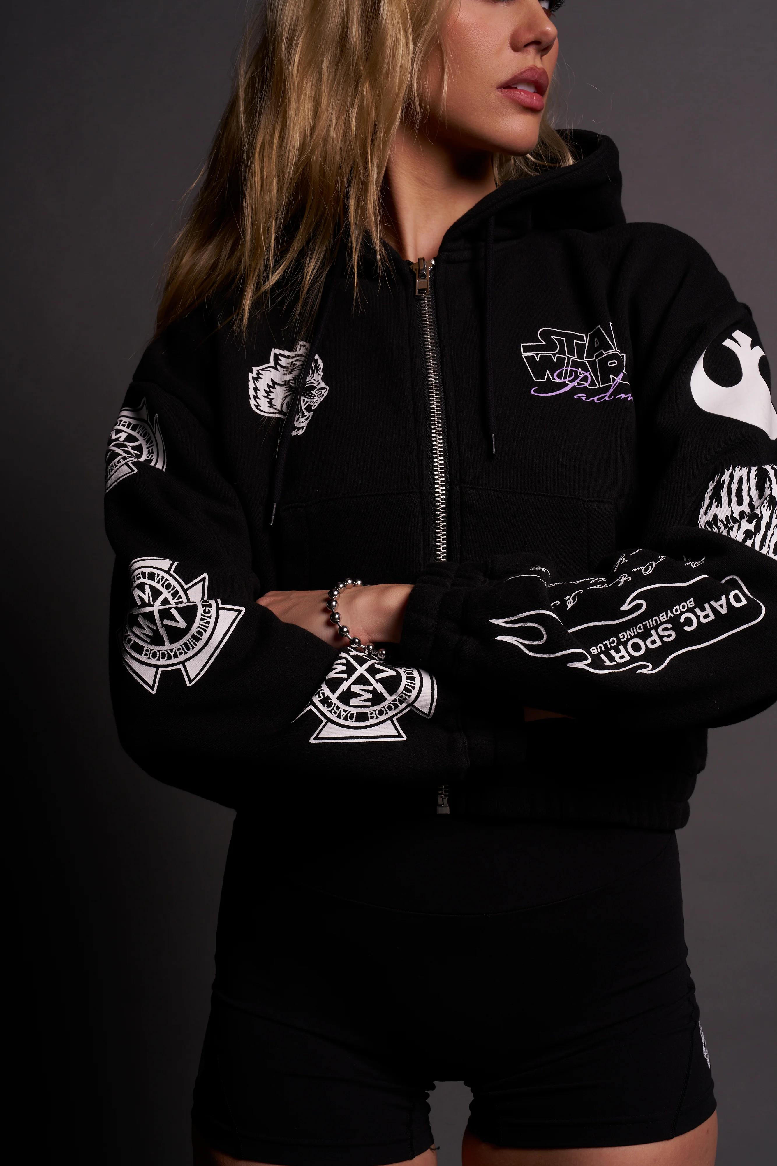 The Power Of The Dark Side Padme "Chambers" (Cropped) Zip Hoodie in Black - Image 8