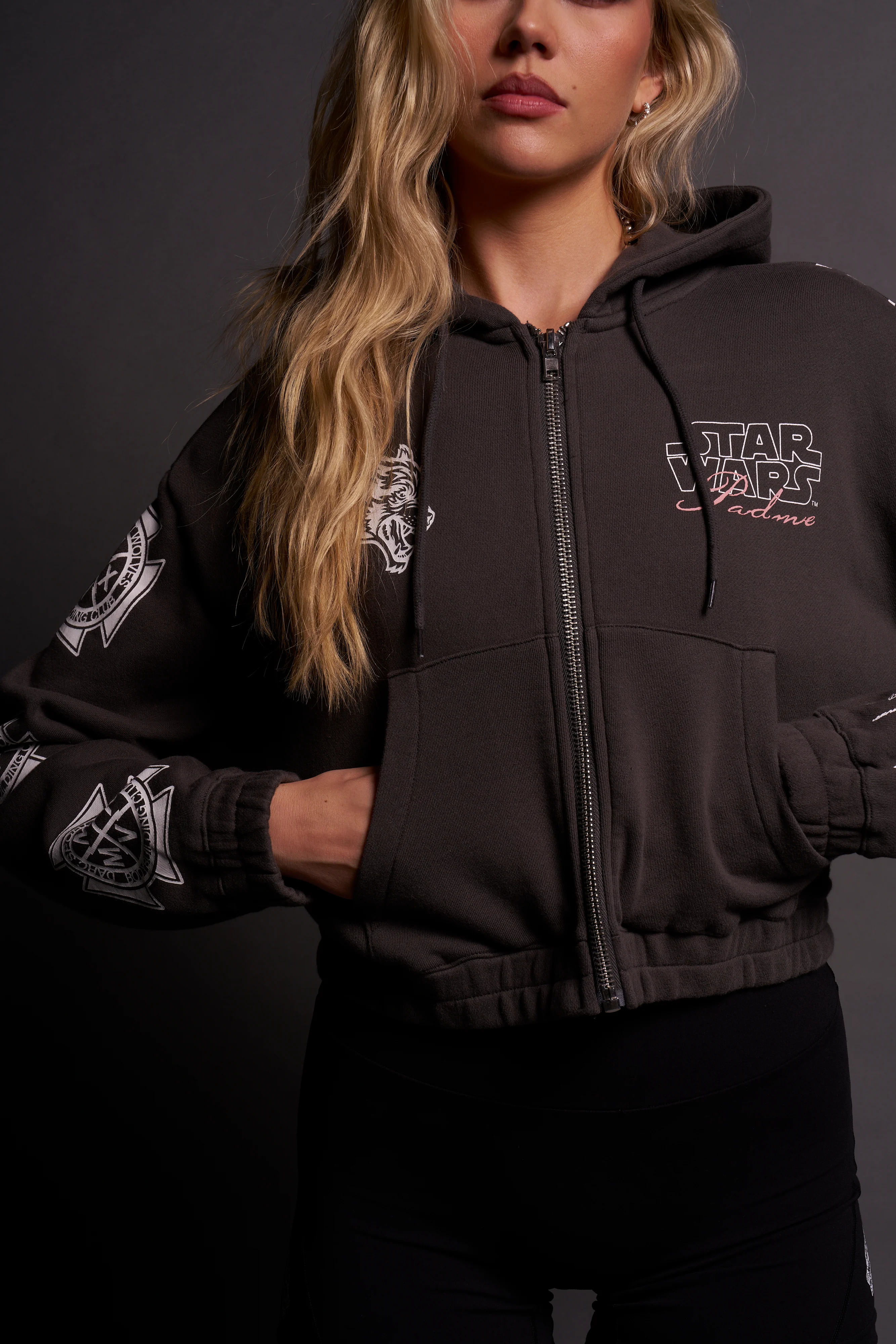 The Power Of The Dark Side Padme "Chambers" (Cropped) Zip Hoodie in Wolf Gray - Image 8