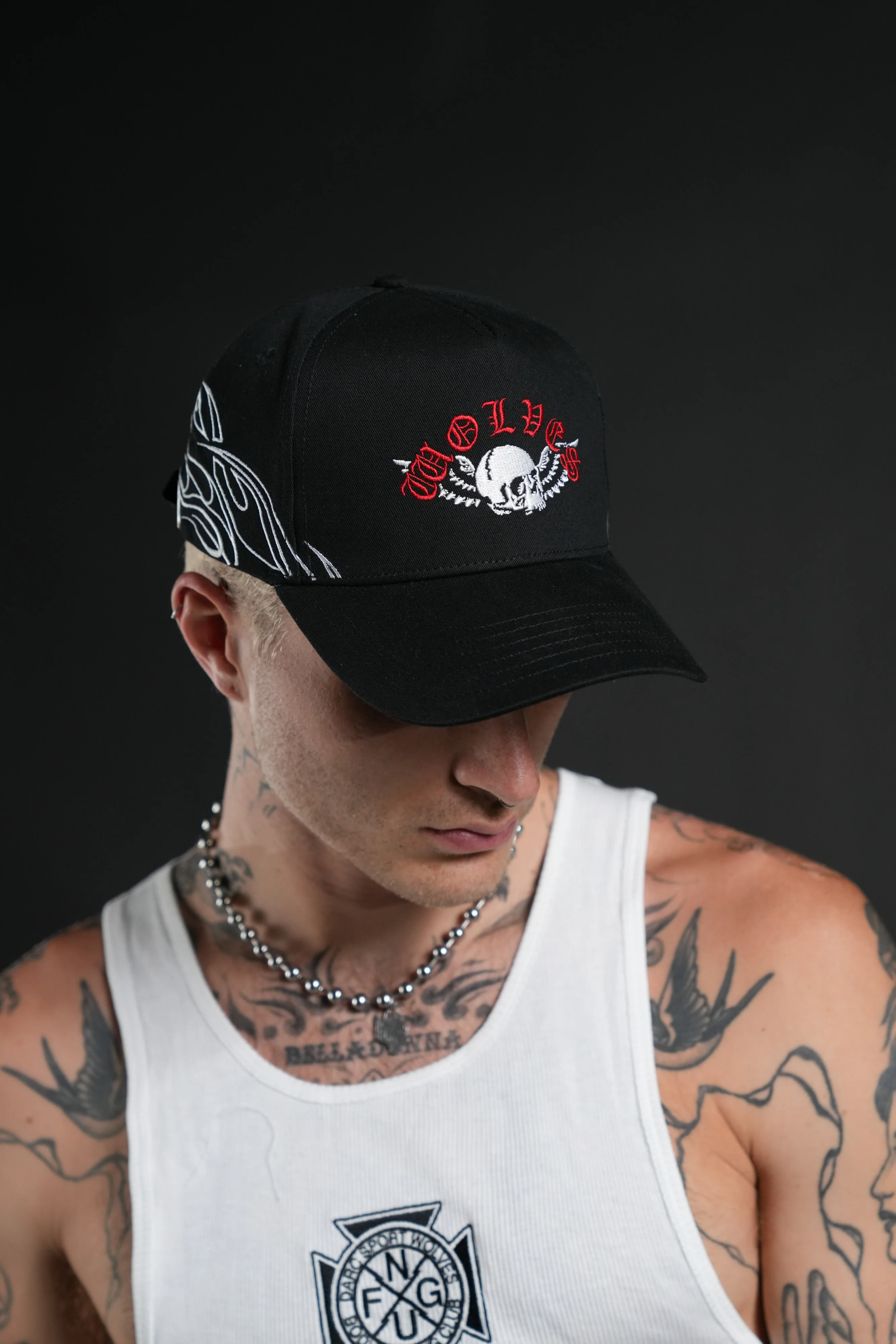 Twin Flame 5 Panel Hat in Black - Image 4