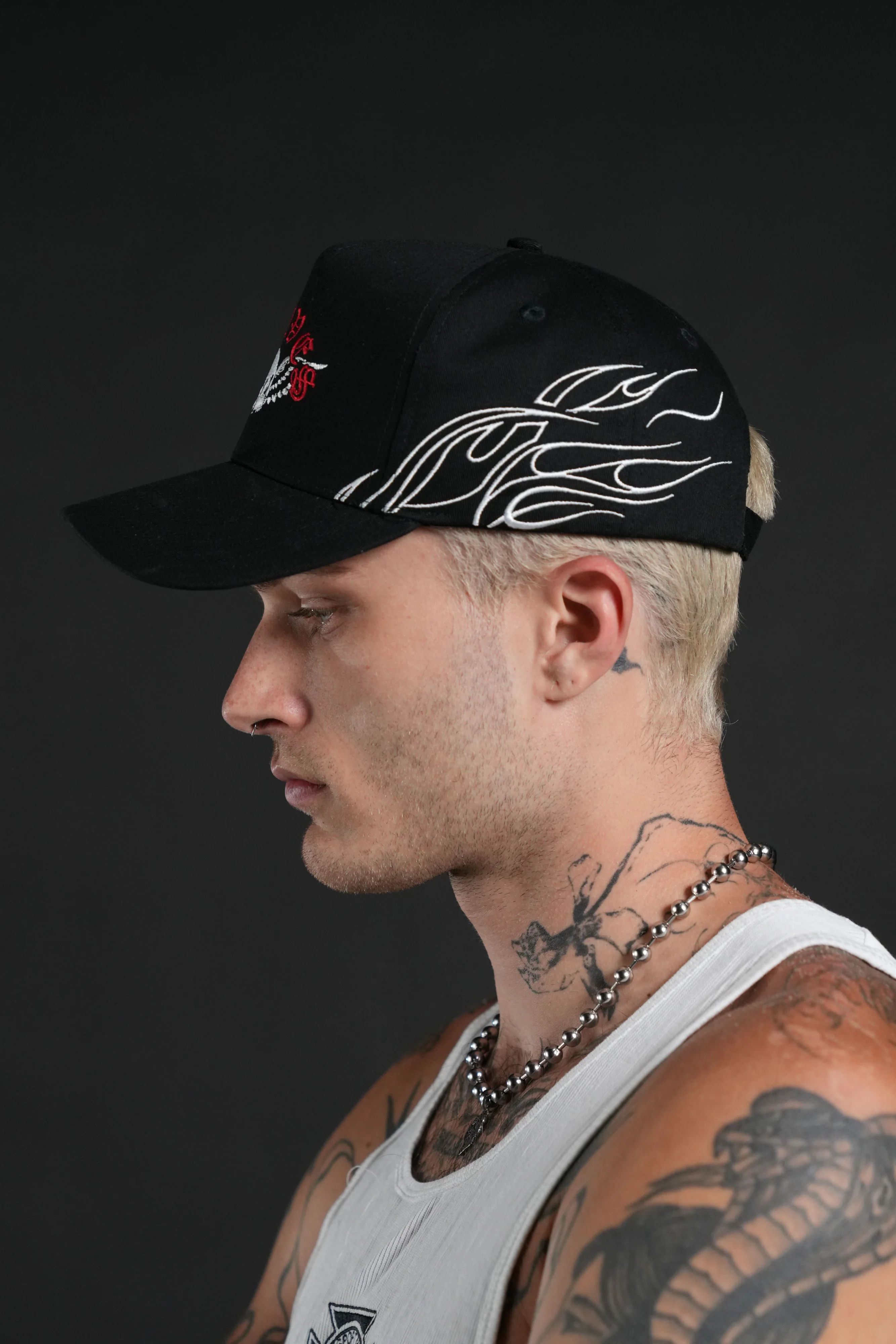 Twin Flame 5 Panel Hat in Black - Image 5