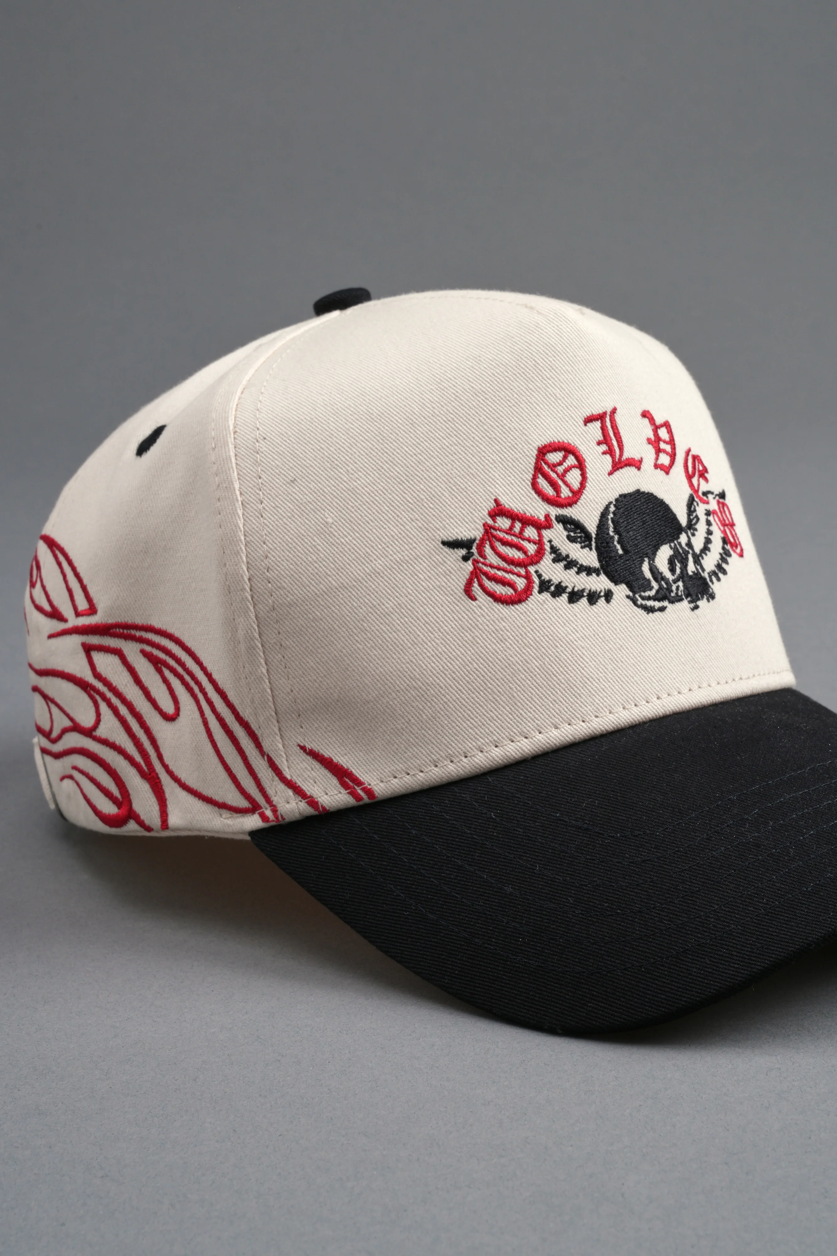 Twin Flame 5 Panel Hat in Cream/Black - Image 8