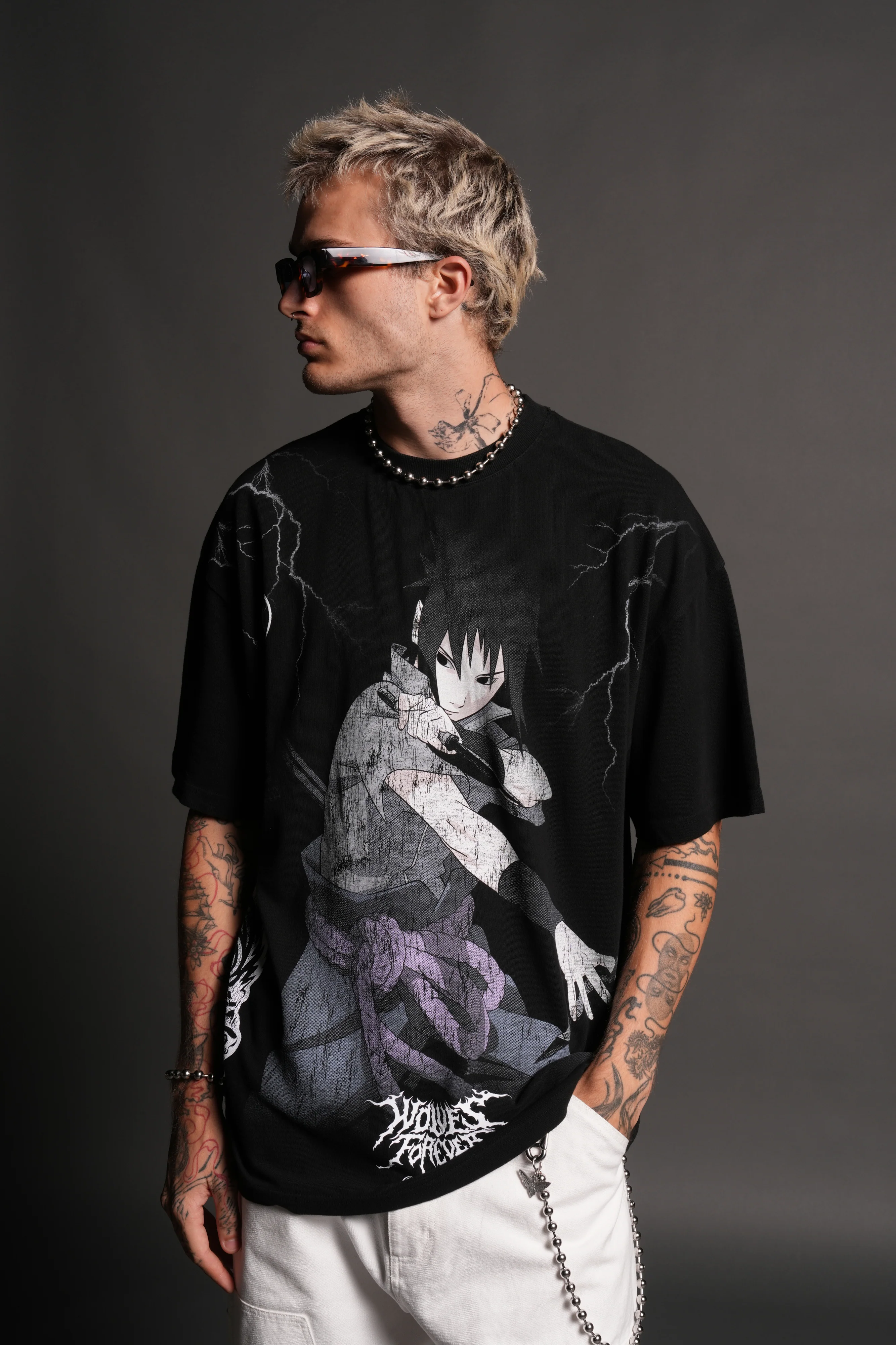 Uchiha Sasuke "Side-By-Side" Series Premium Tee in Black - Image 4