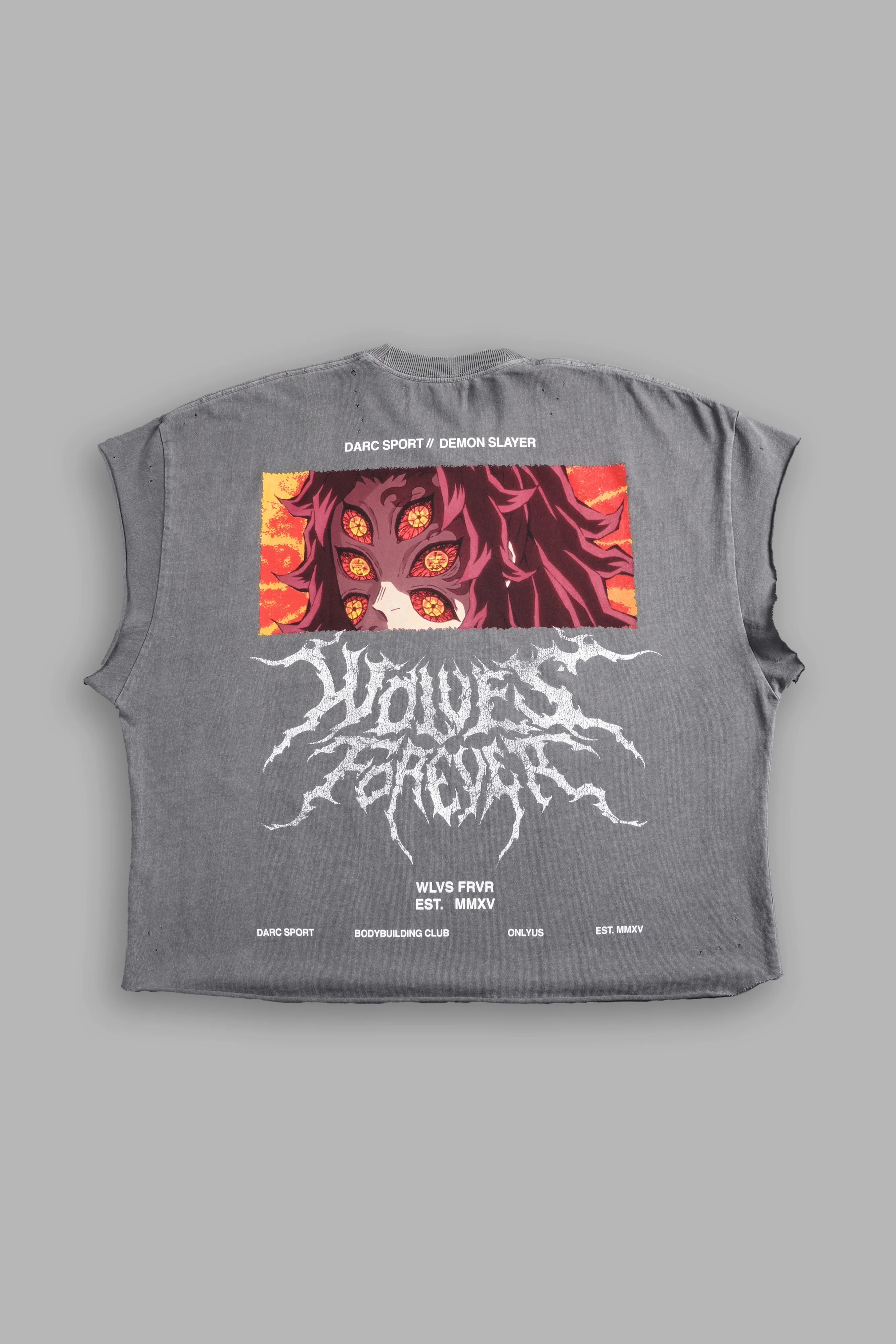 Upper Moon 1 Distressed Grunge Cut-Off Mid-Length Raw Hem Tee in Dove Gray