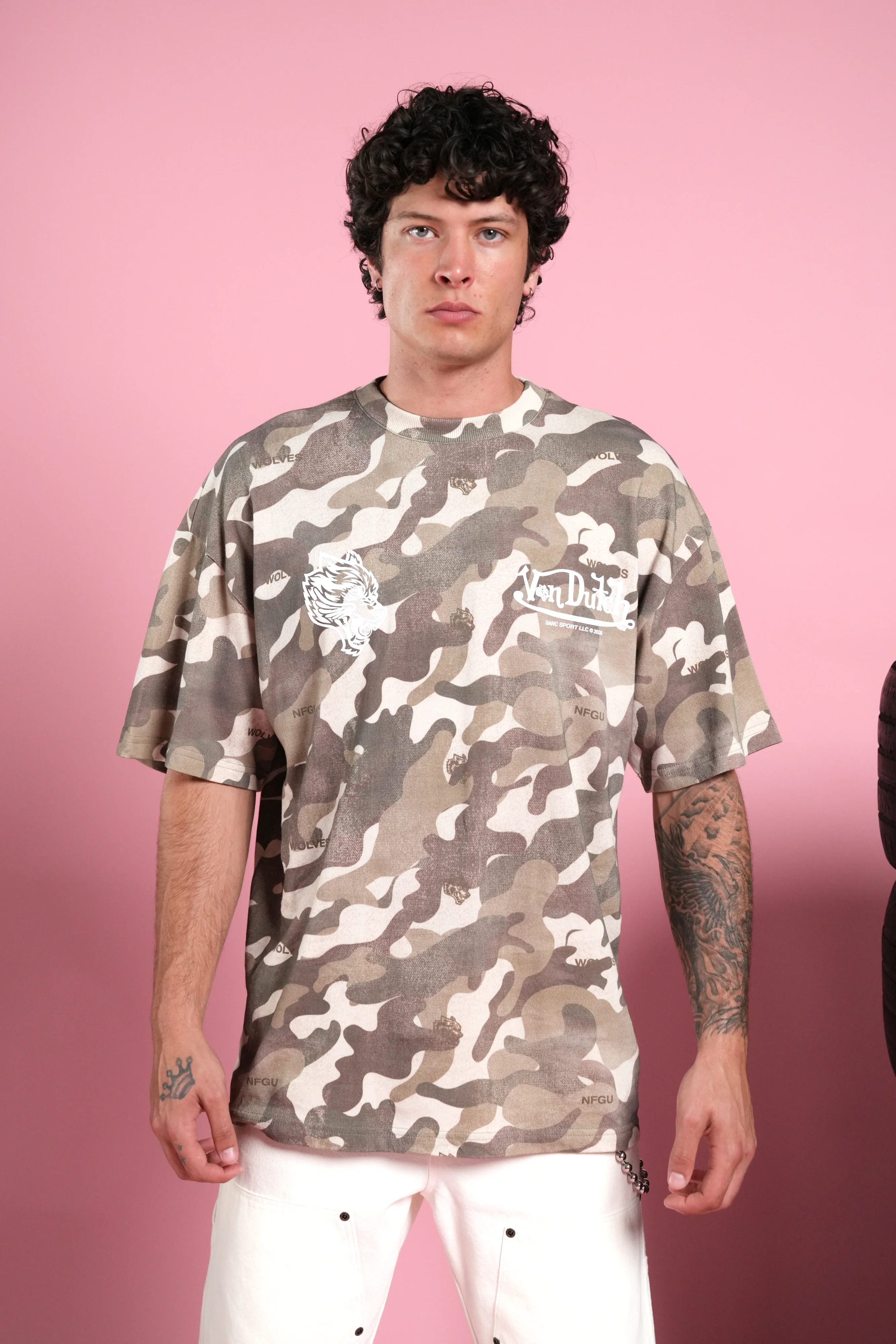 Von Wild V2 Premium Oversized Tee in Dsvd Green Camo - Image 2