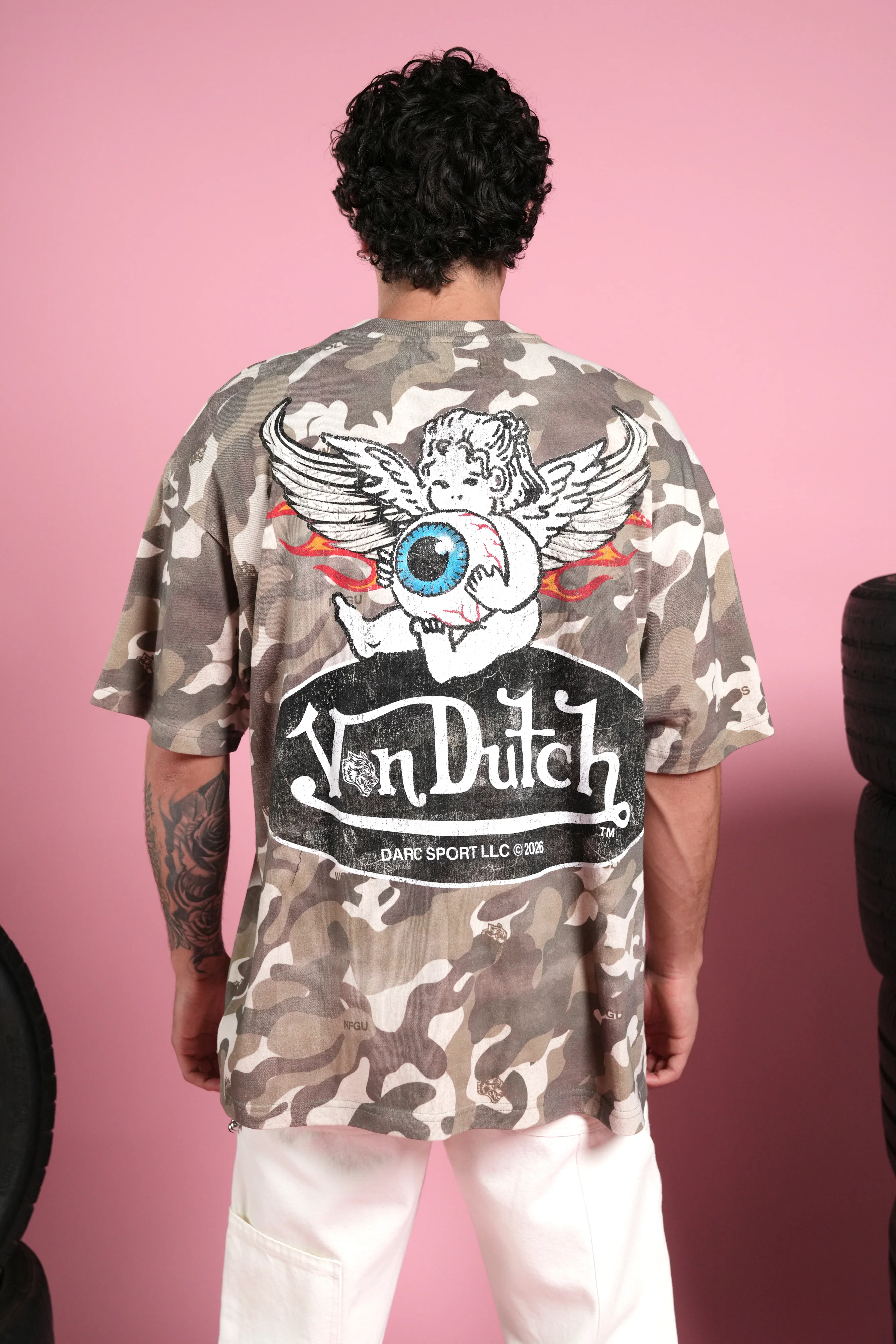 Von Wild V2 Premium Oversized Tee in Dsvd Green Camo - Image 4