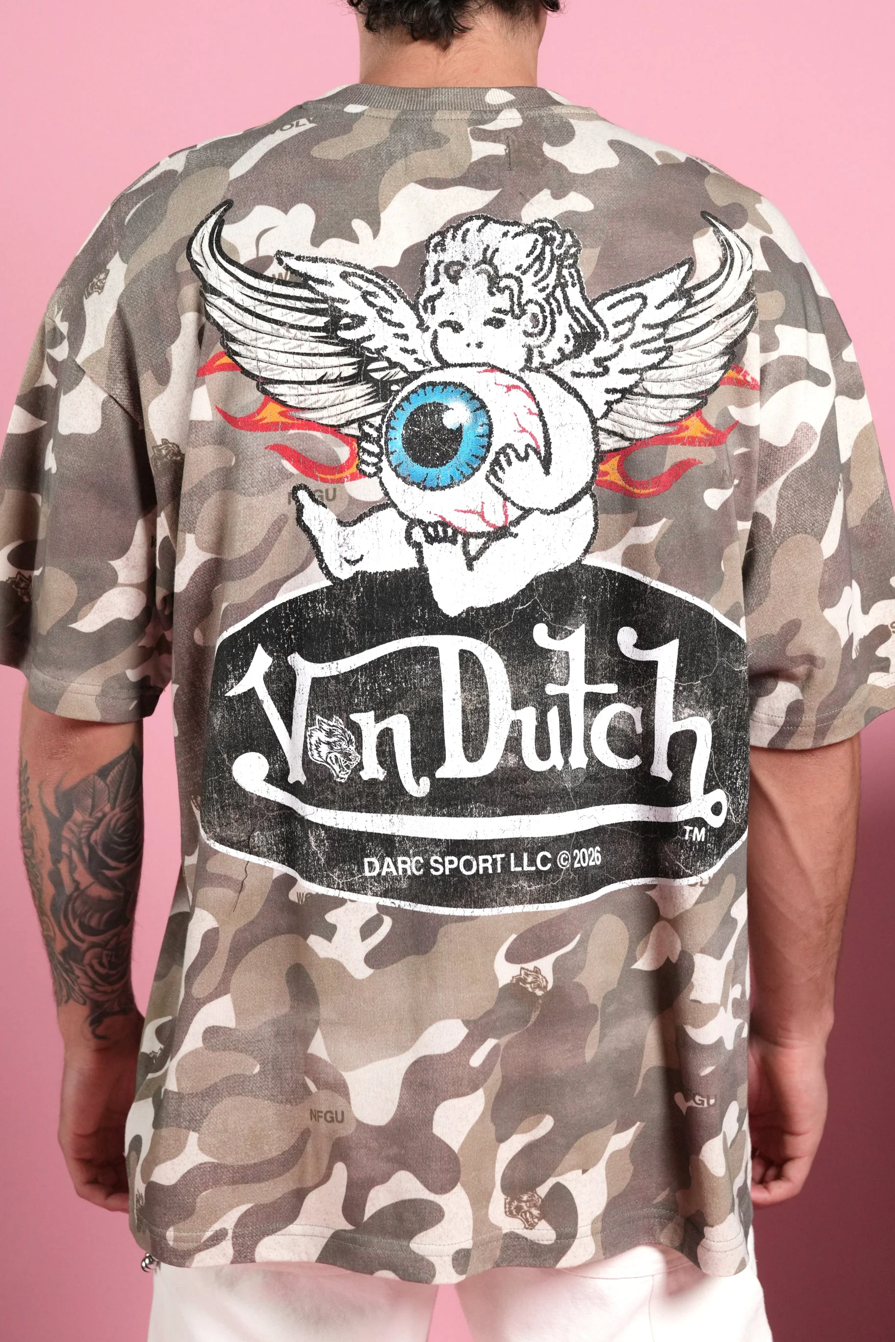 Von Wild V2 Premium Oversized Tee in Dsvd Green Camo - Image 8