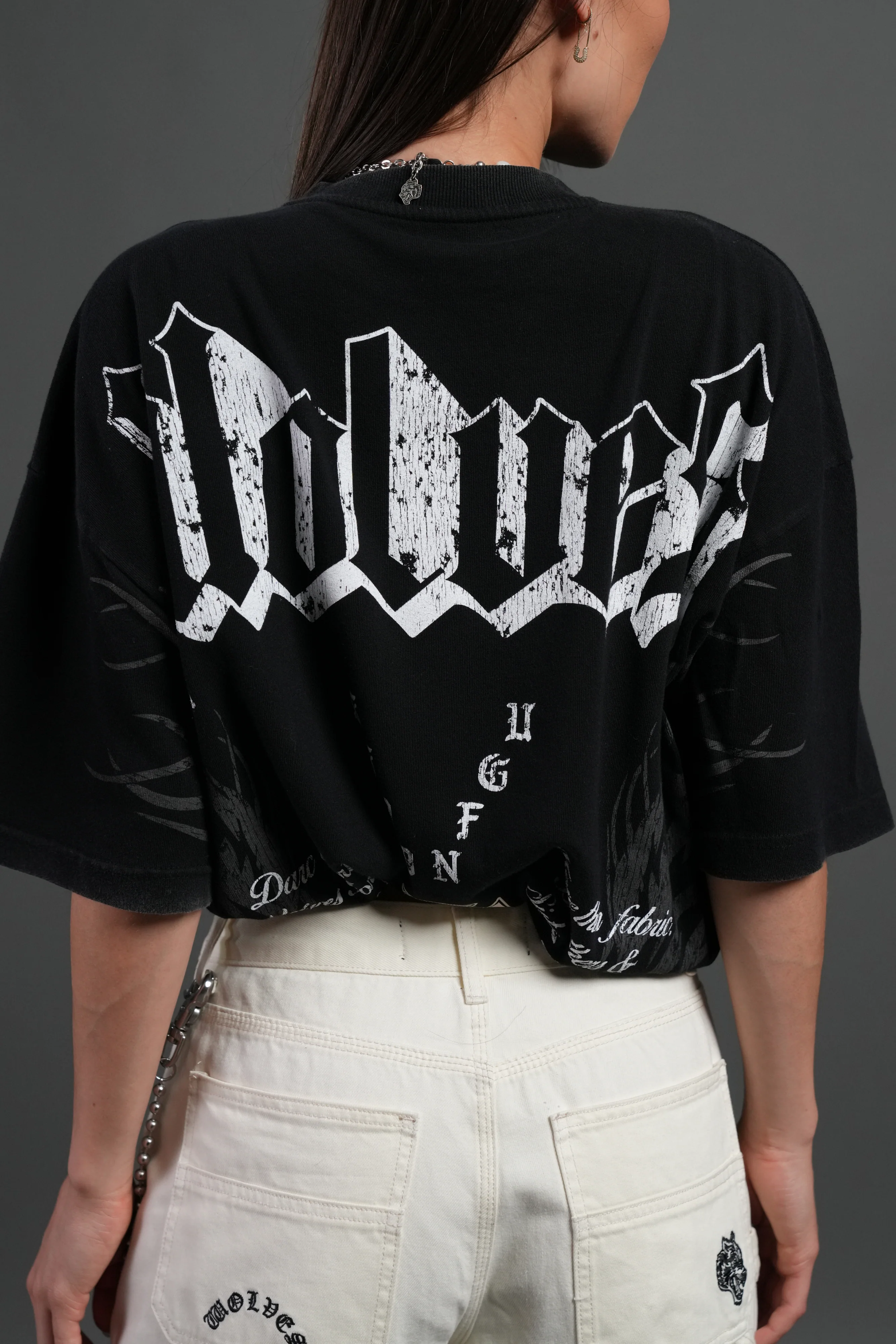 Wlvs Fire Premium Oversized Tee in Black - Image 8
