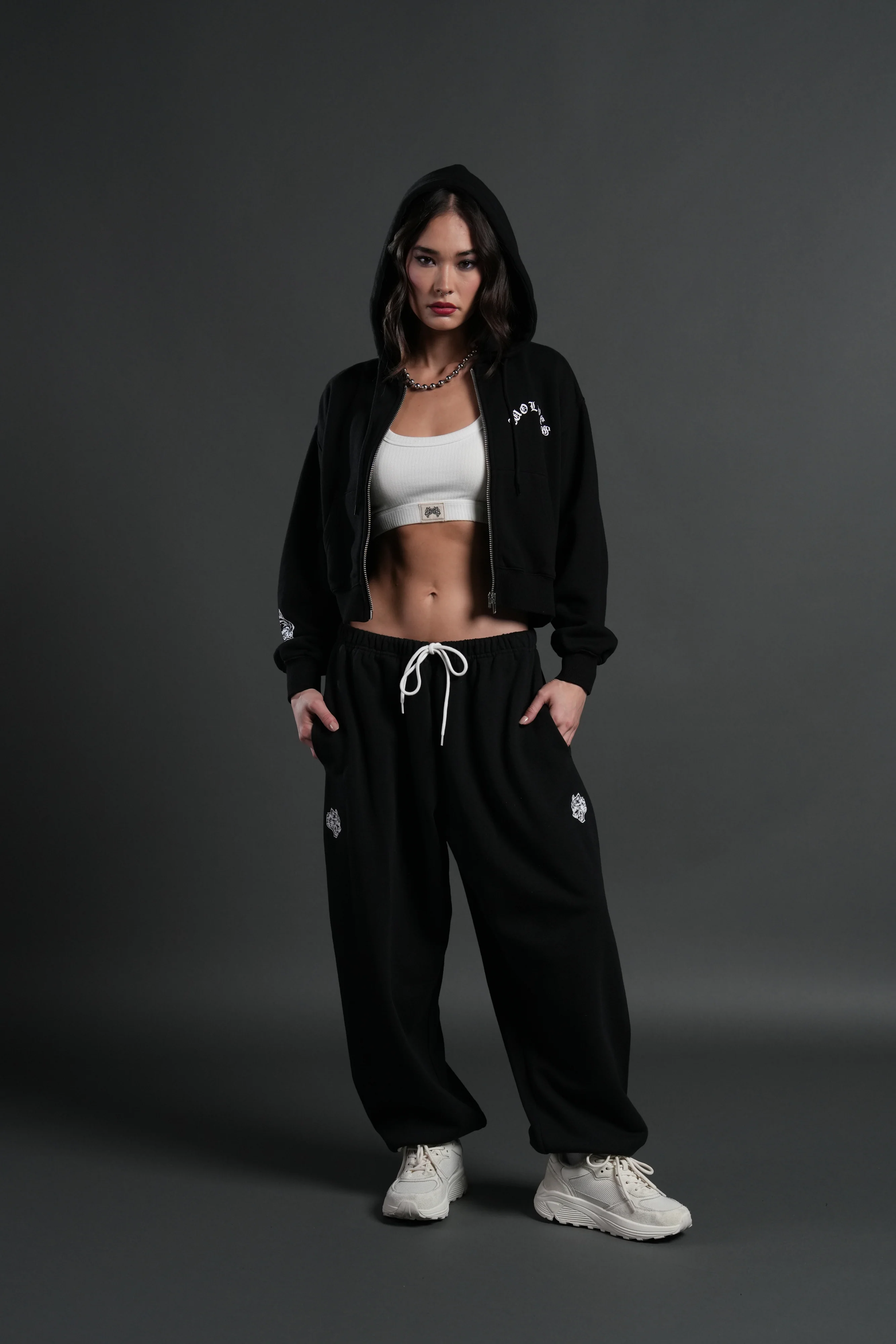 Wolf Chopper FRVR "Sage" Cropped Zip Hoodie in Black - Image 3
