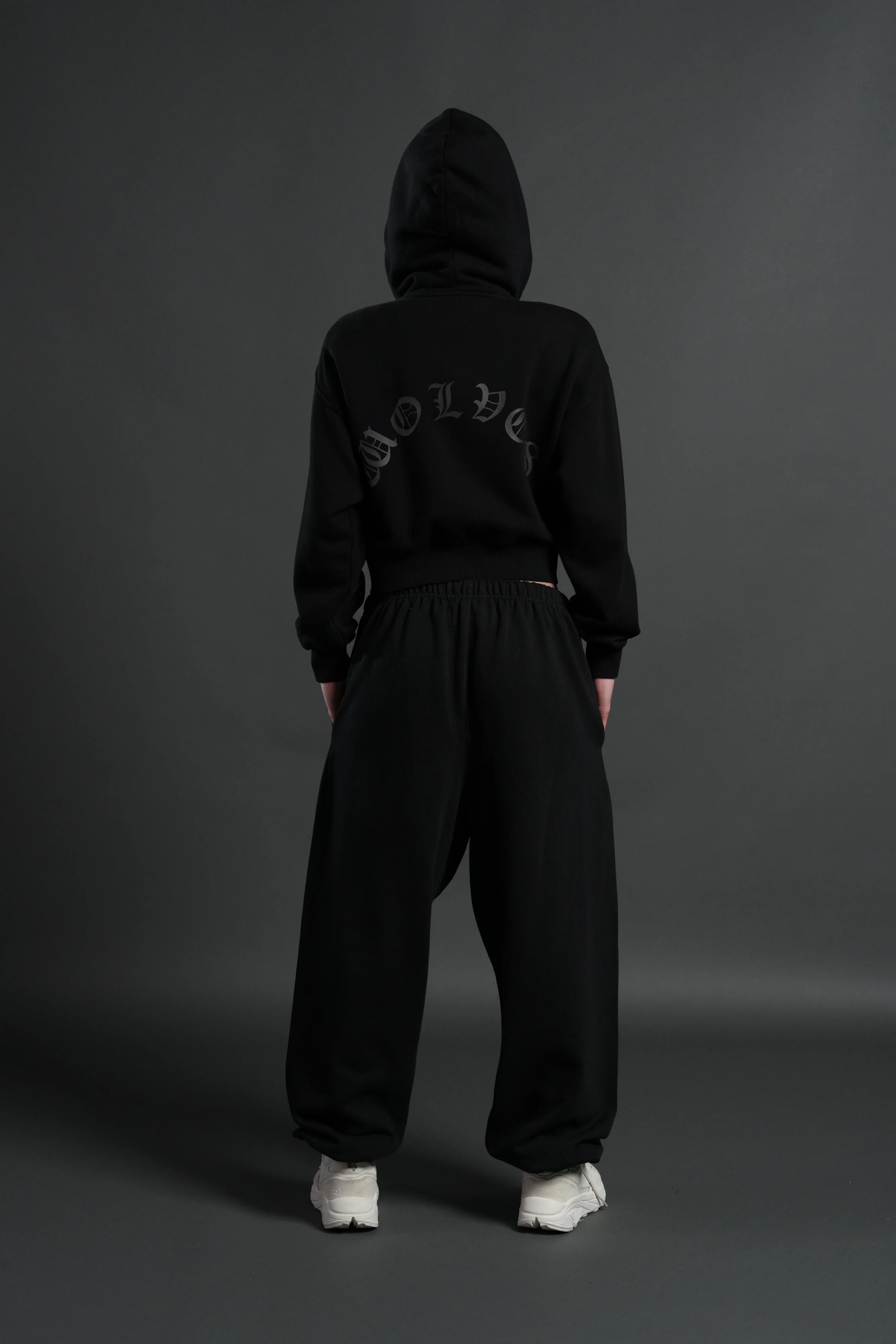 Wolf Chopper FRVR "Sage" Cropped Zip Hoodie in Black - Image 4