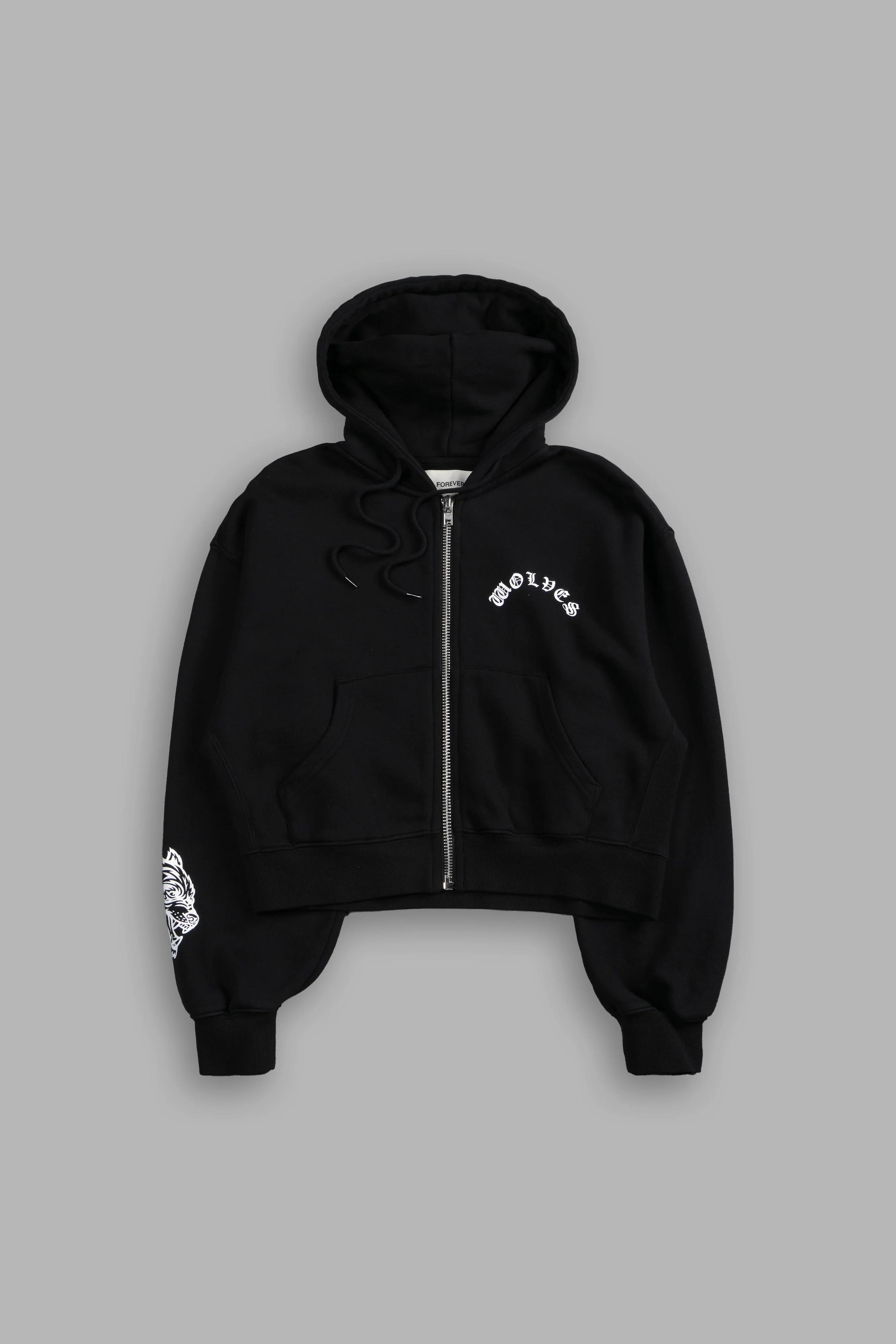 Wolf Chopper FRVR "Sage" Cropped Zip Hoodie in Black - Image 5