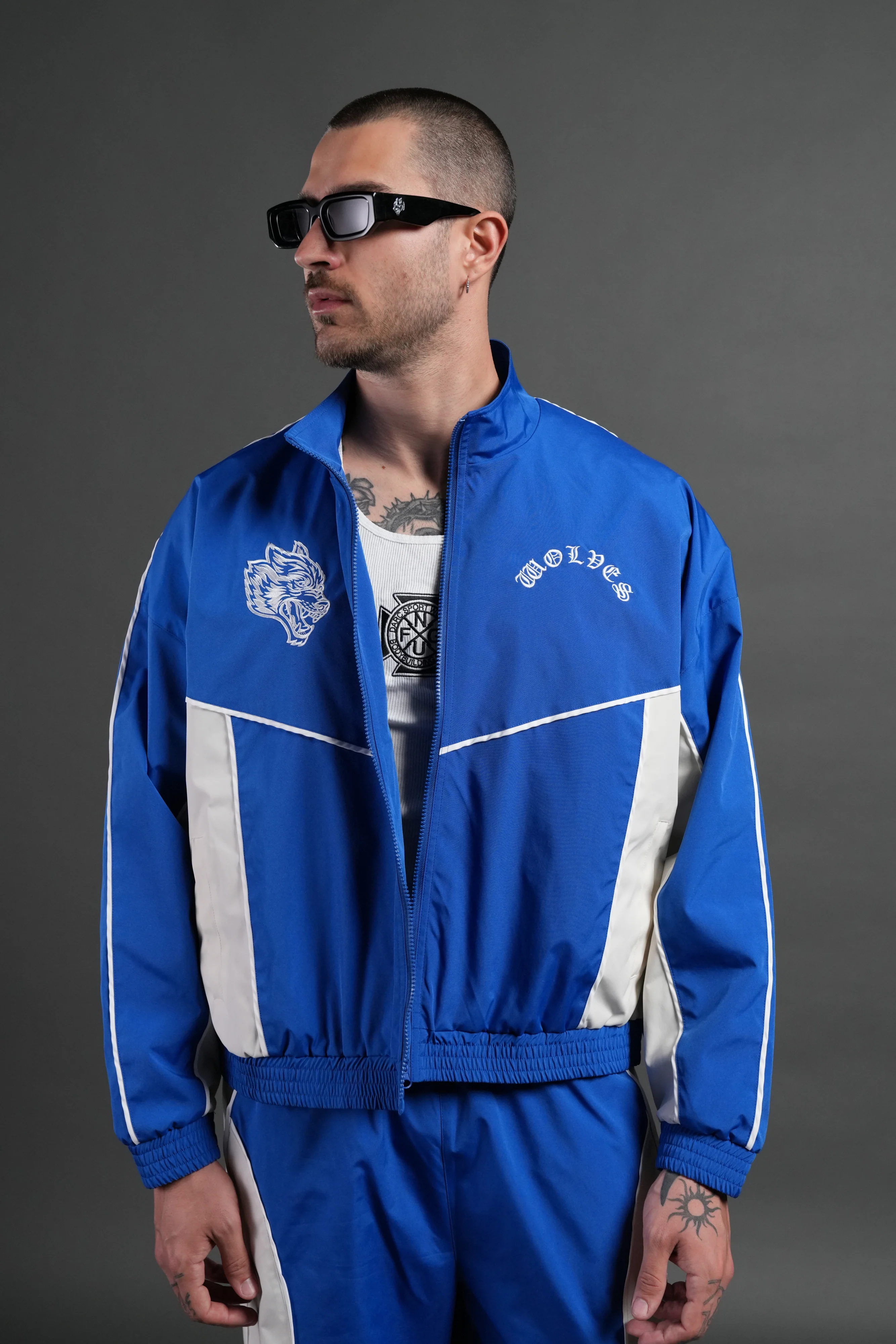 Wolf Chopper Quinn Track Jacket in Darc Cobalt/Cream - Image 4