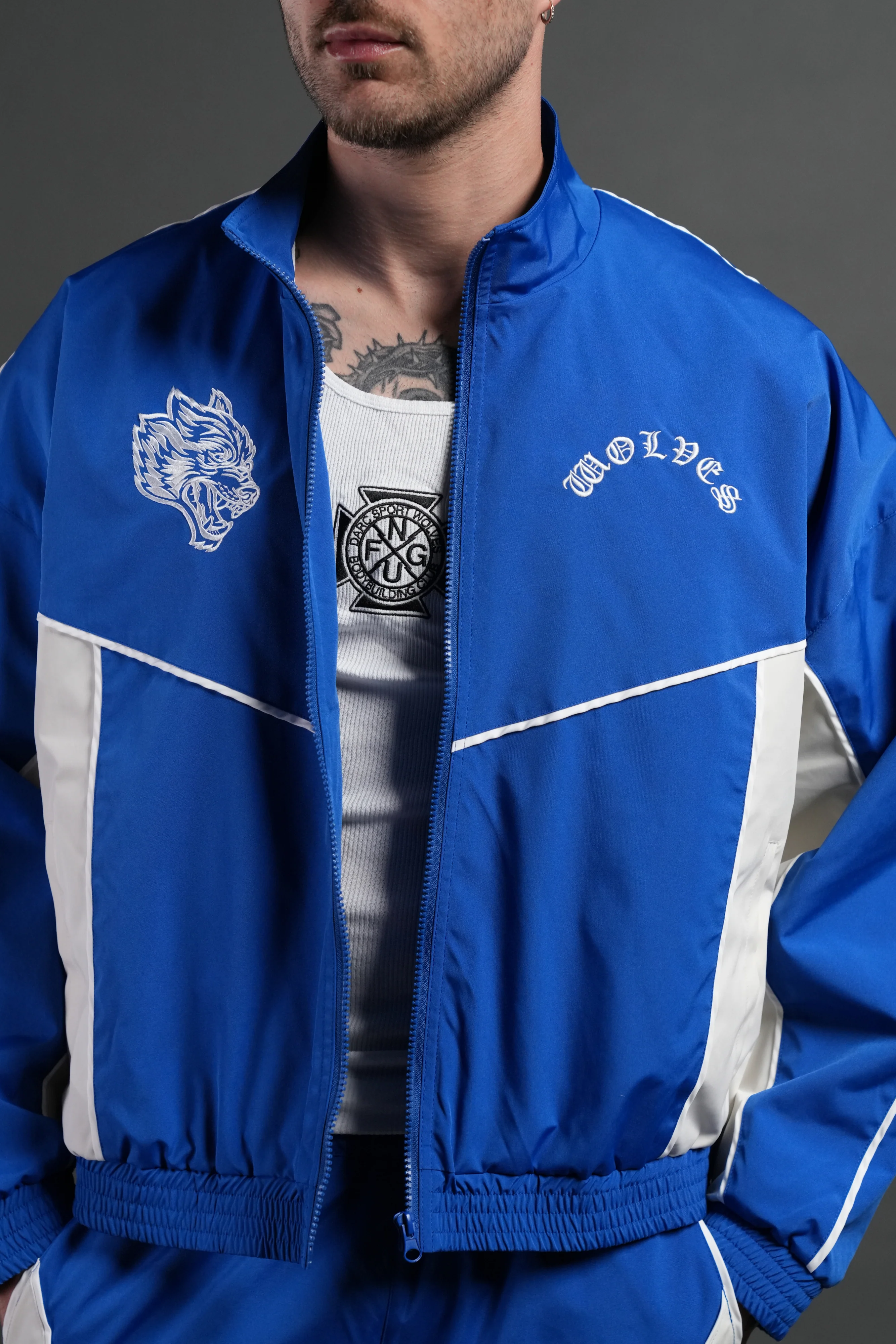 Wolf Chopper Quinn Track Jacket in Darc Cobalt/Cream - Image 7