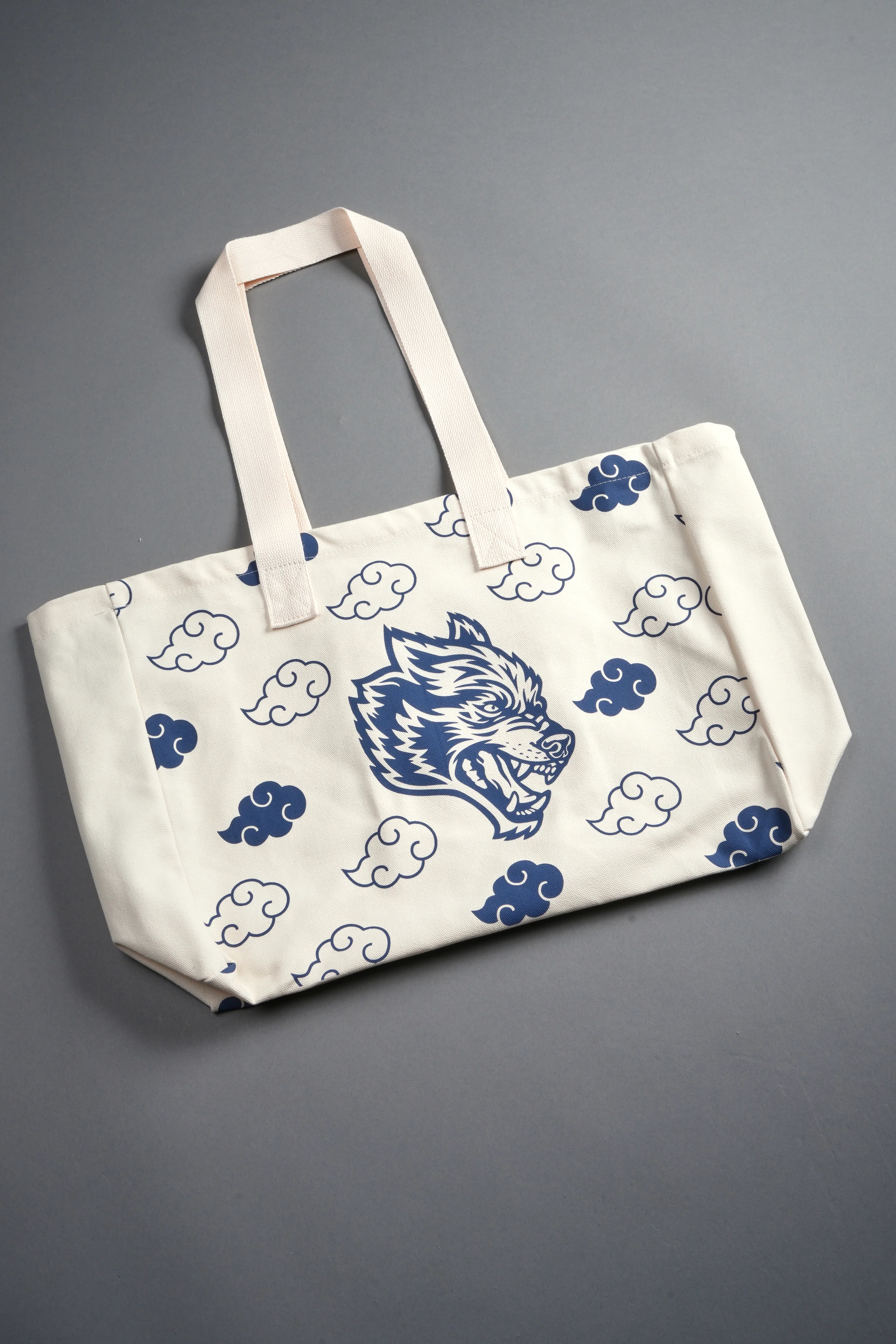 Wolf Clouds Canvas Tote in Cream/Blue - Image 3