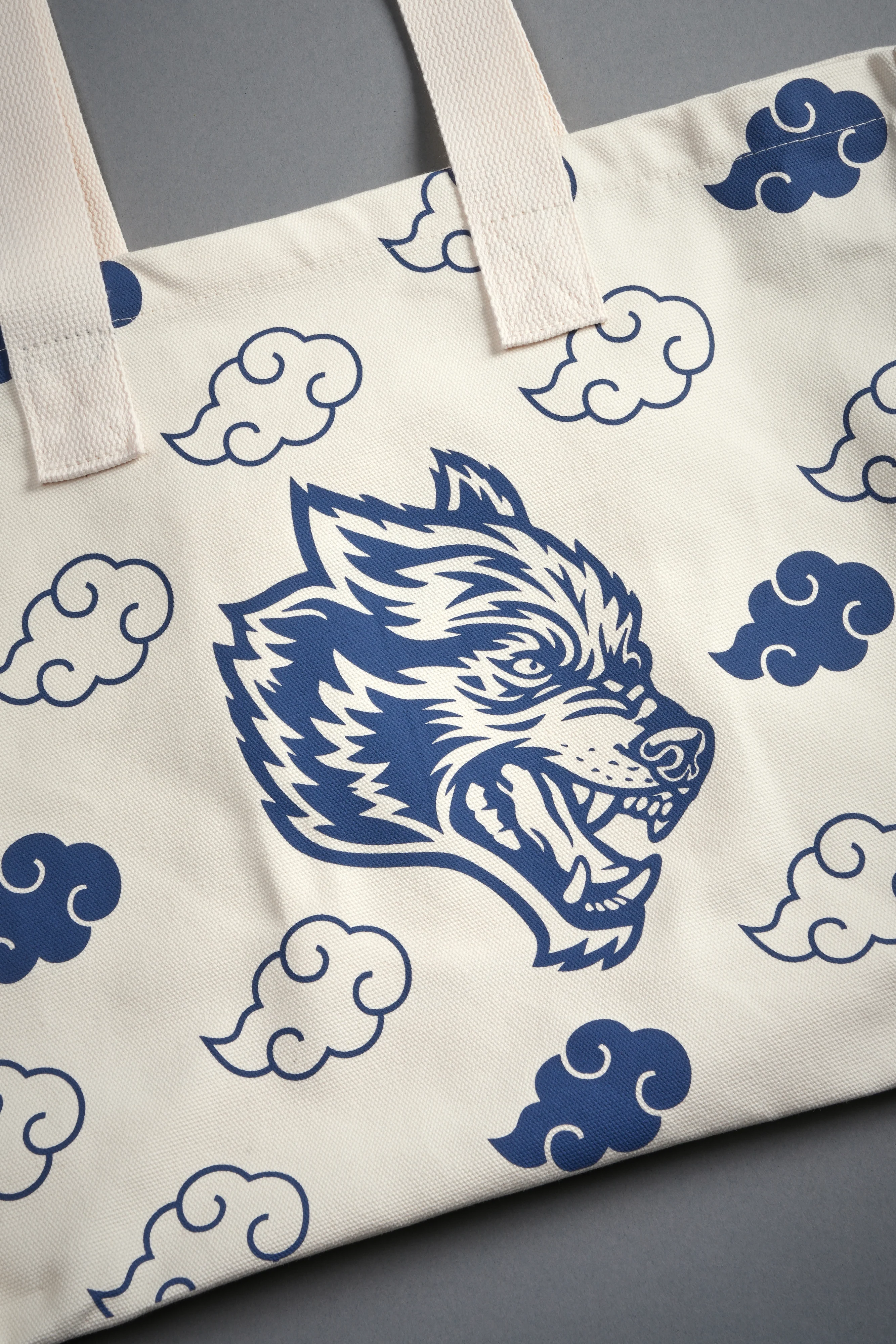 Wolf Clouds Canvas Tote in Cream/Blue - Image 4