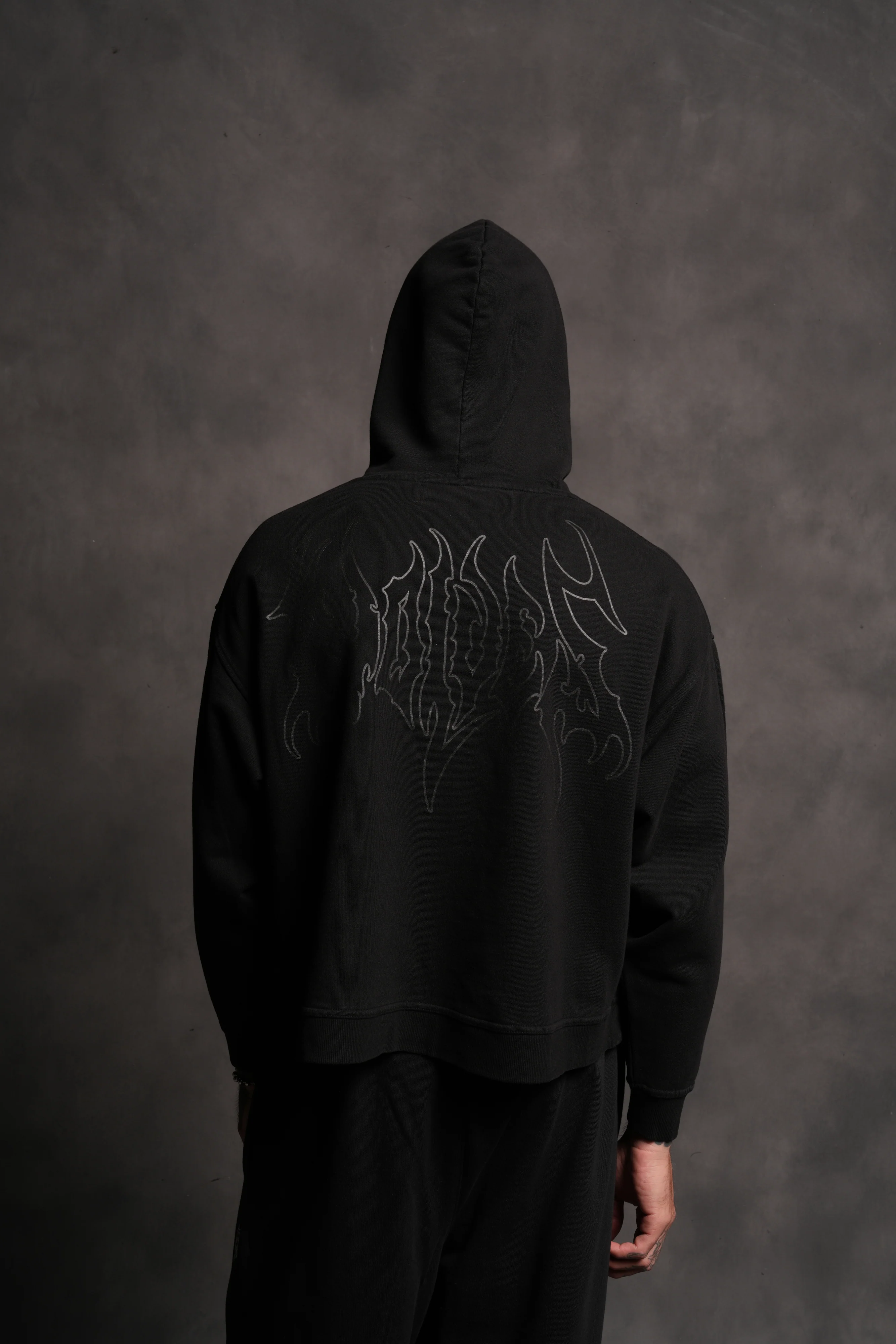 Wolf Hesh FRVR "Grunge" Box Cut Hoodie in Black - Image 2