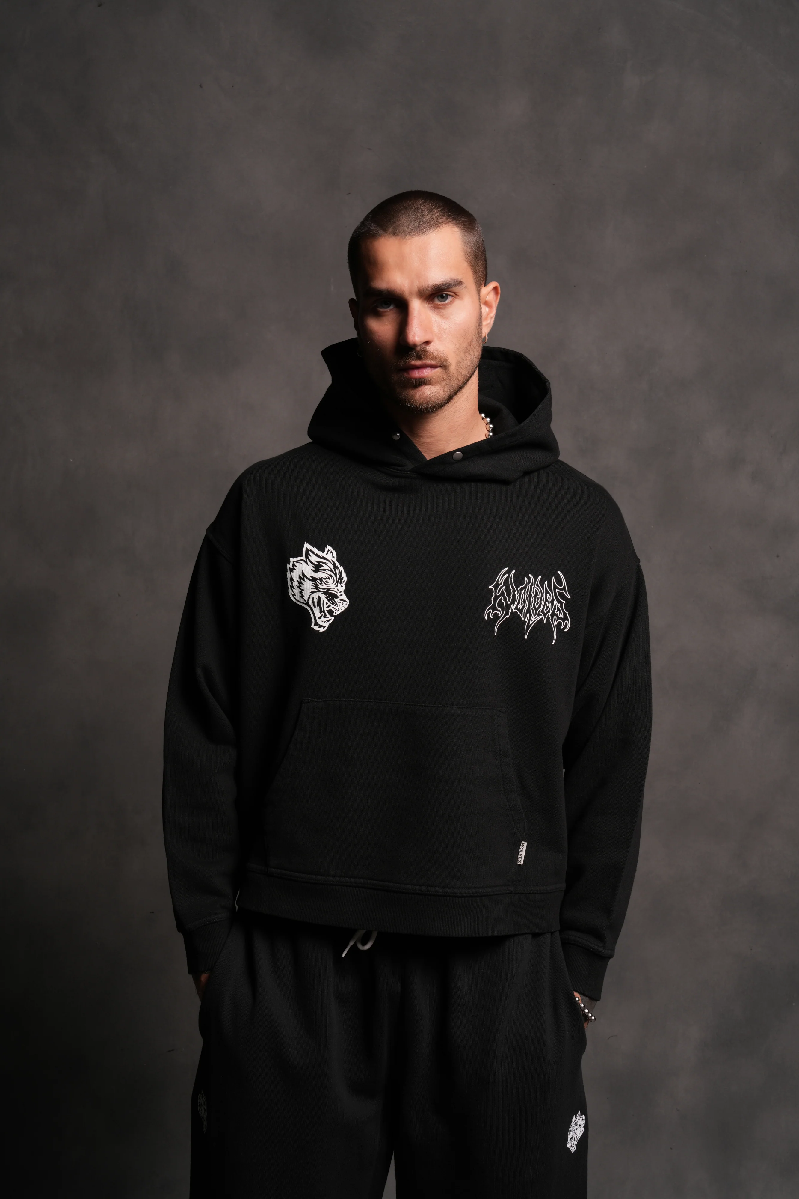 Wolf Hesh FRVR "Grunge" Box Cut Hoodie in Black - Image 4