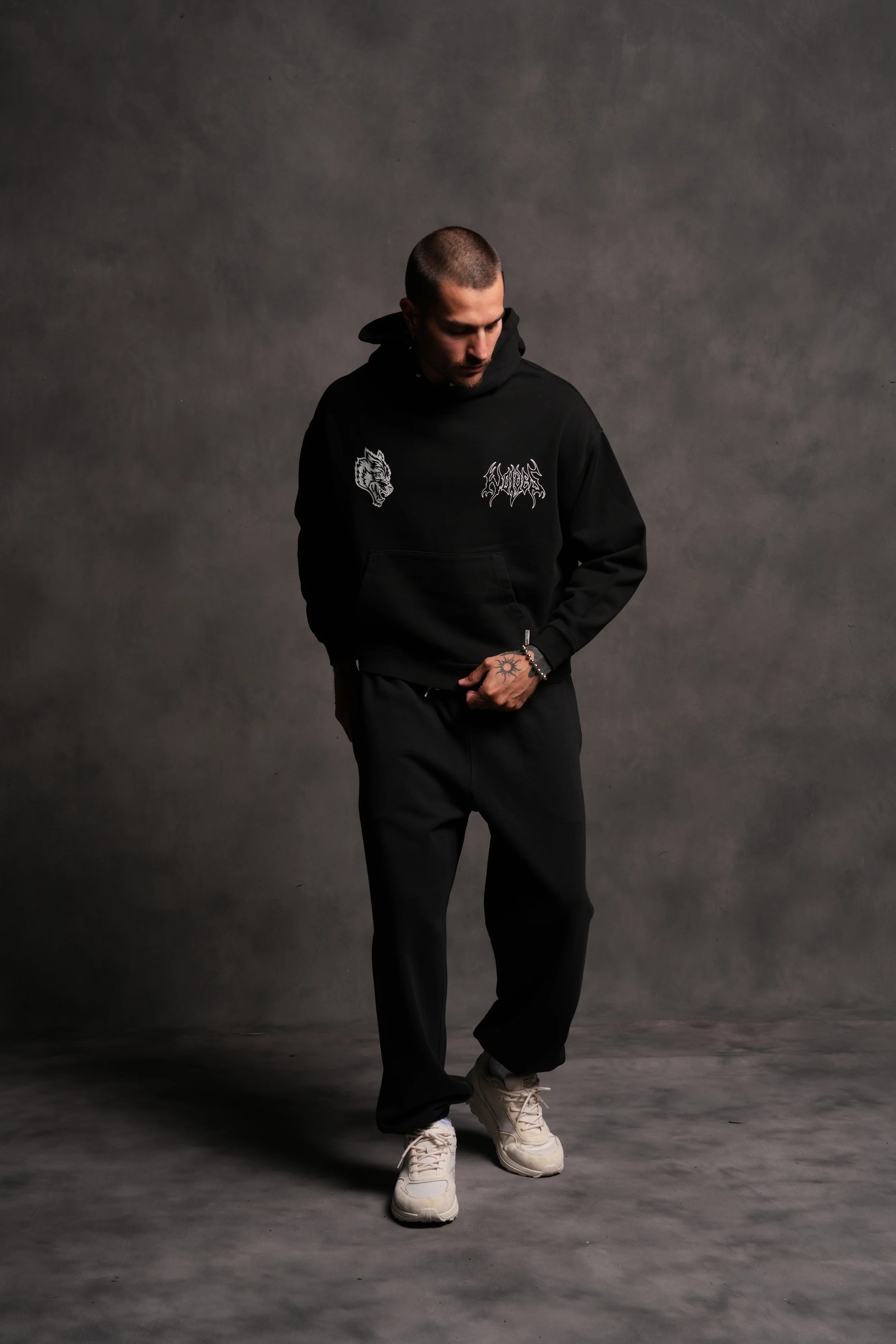 Wolf Hesh FRVR "Grunge" Box Cut Hoodie in Black - Image 5