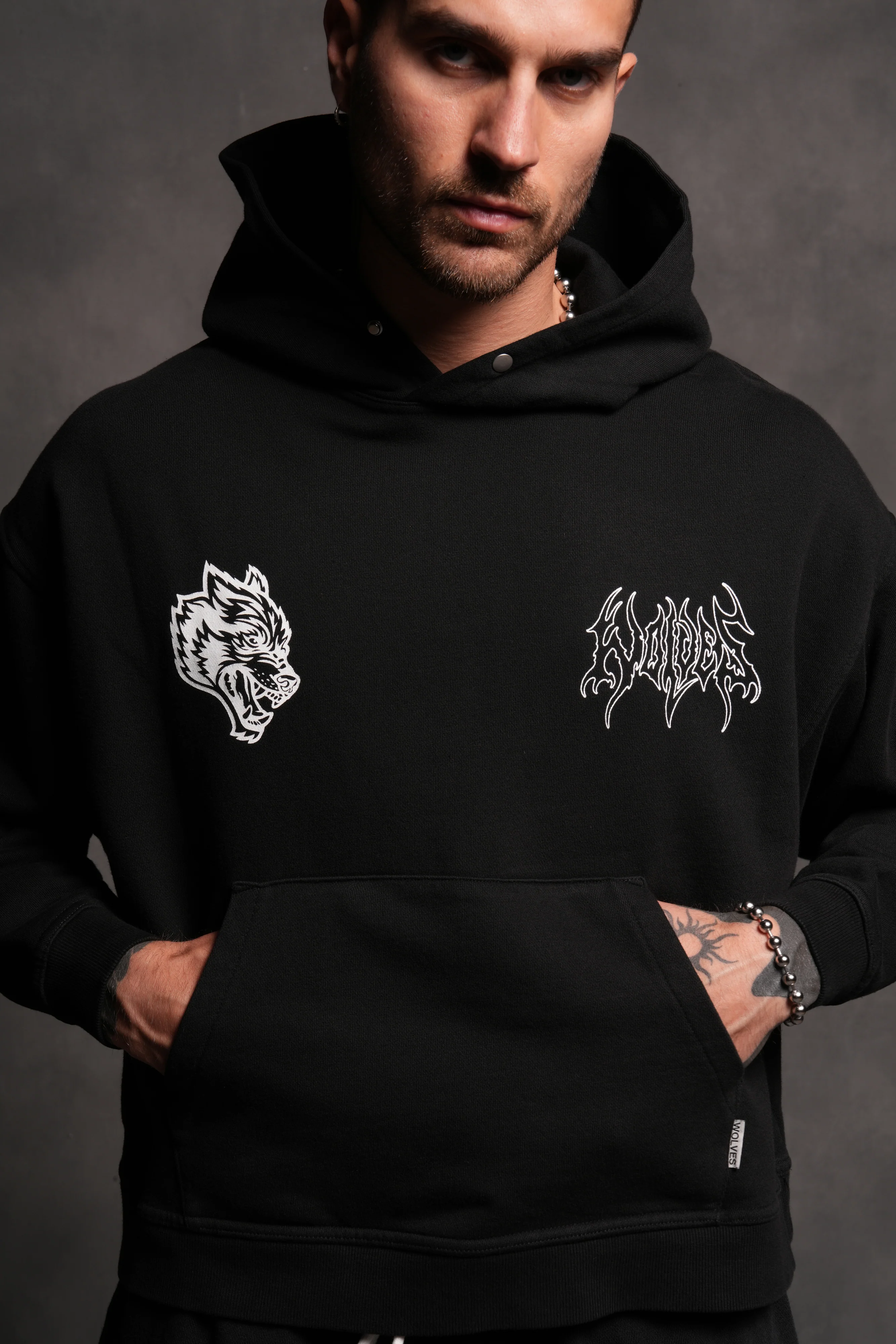 Wolf Hesh FRVR "Grunge" Box Cut Hoodie in Black - Image 8