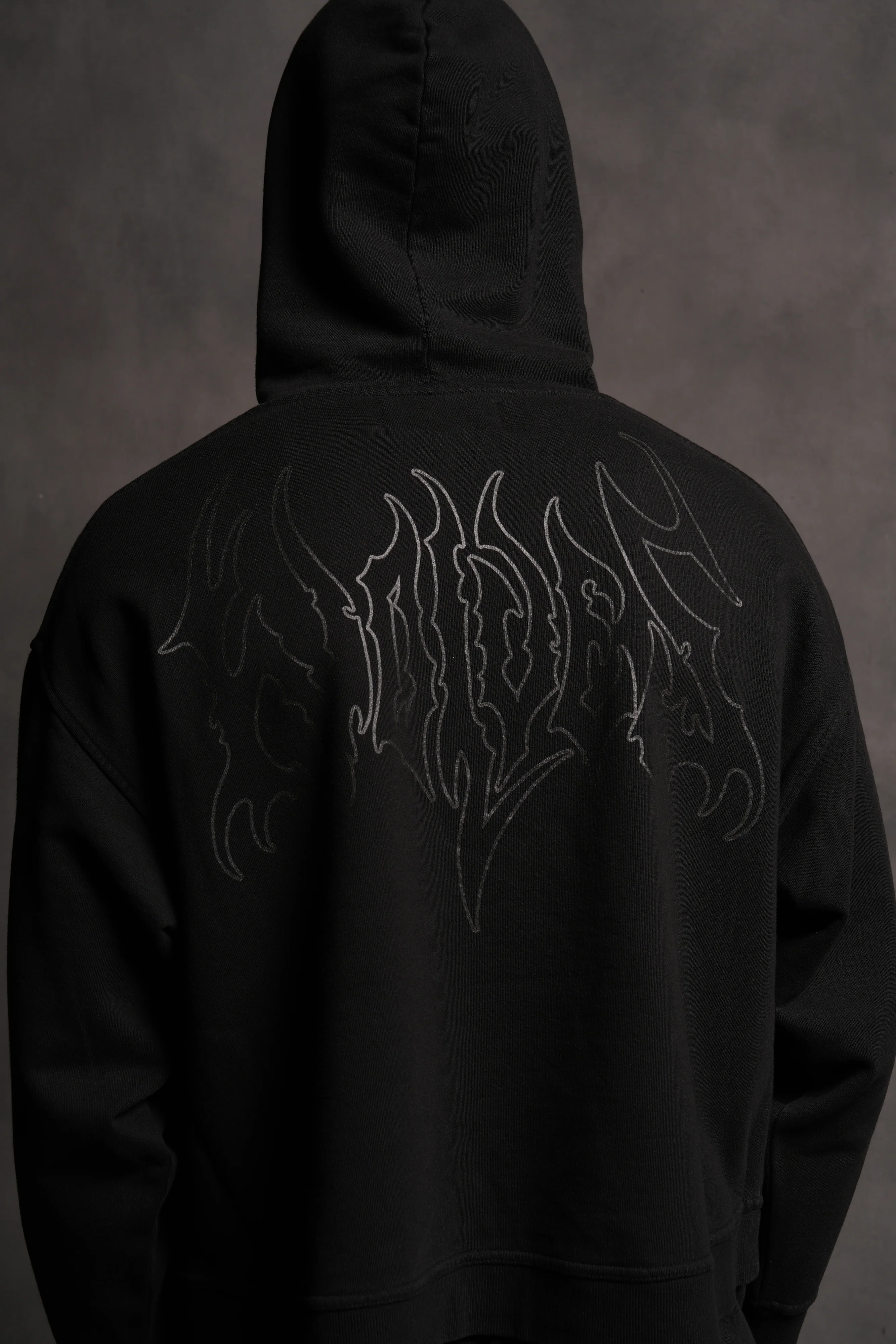 Wolf Hesh FRVR "Grunge" Box Cut Hoodie in Black - Image 9