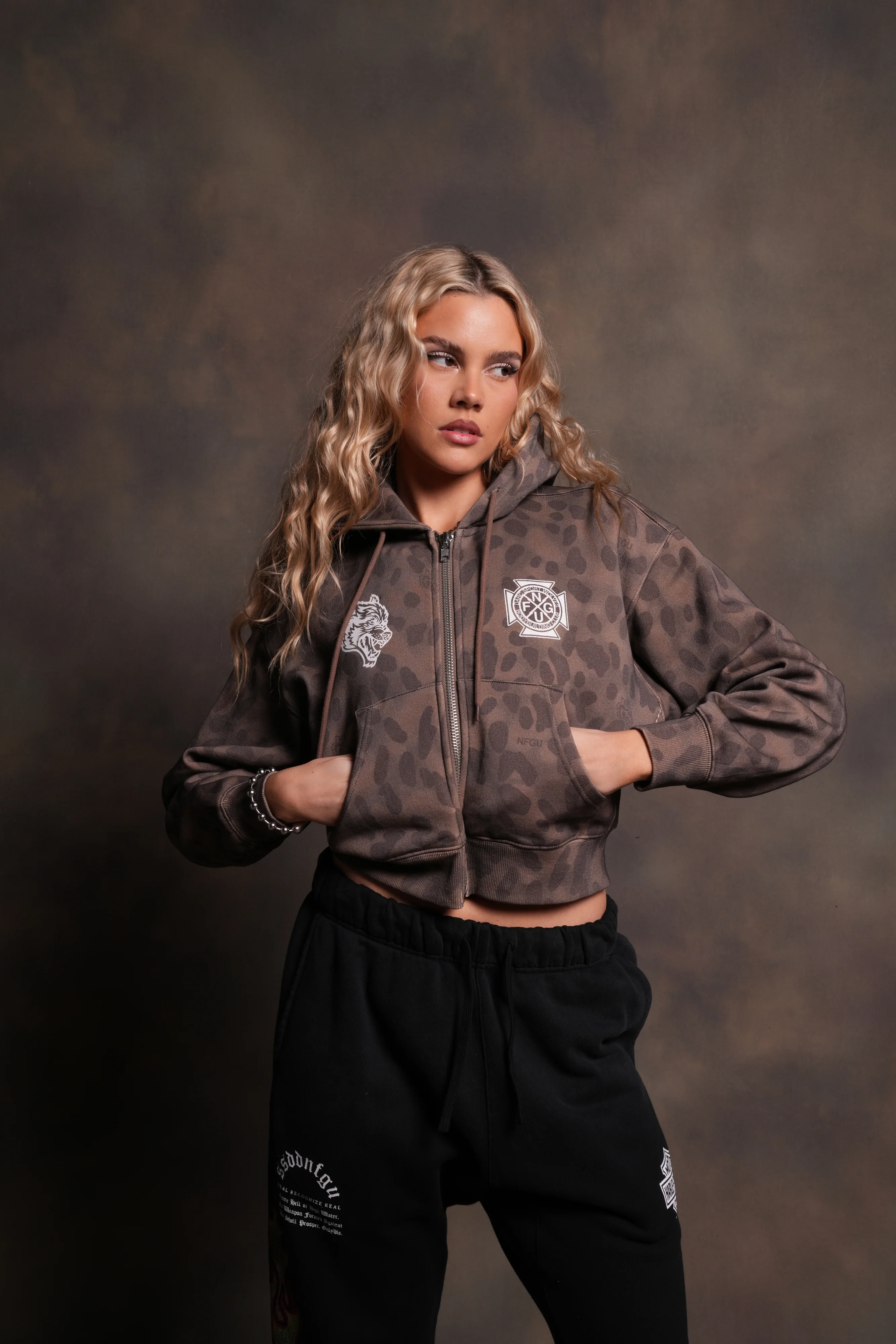 Wolf Iron Cross "Sage" Cropped Zip Hoodie in Celeritas Morte - Image 2