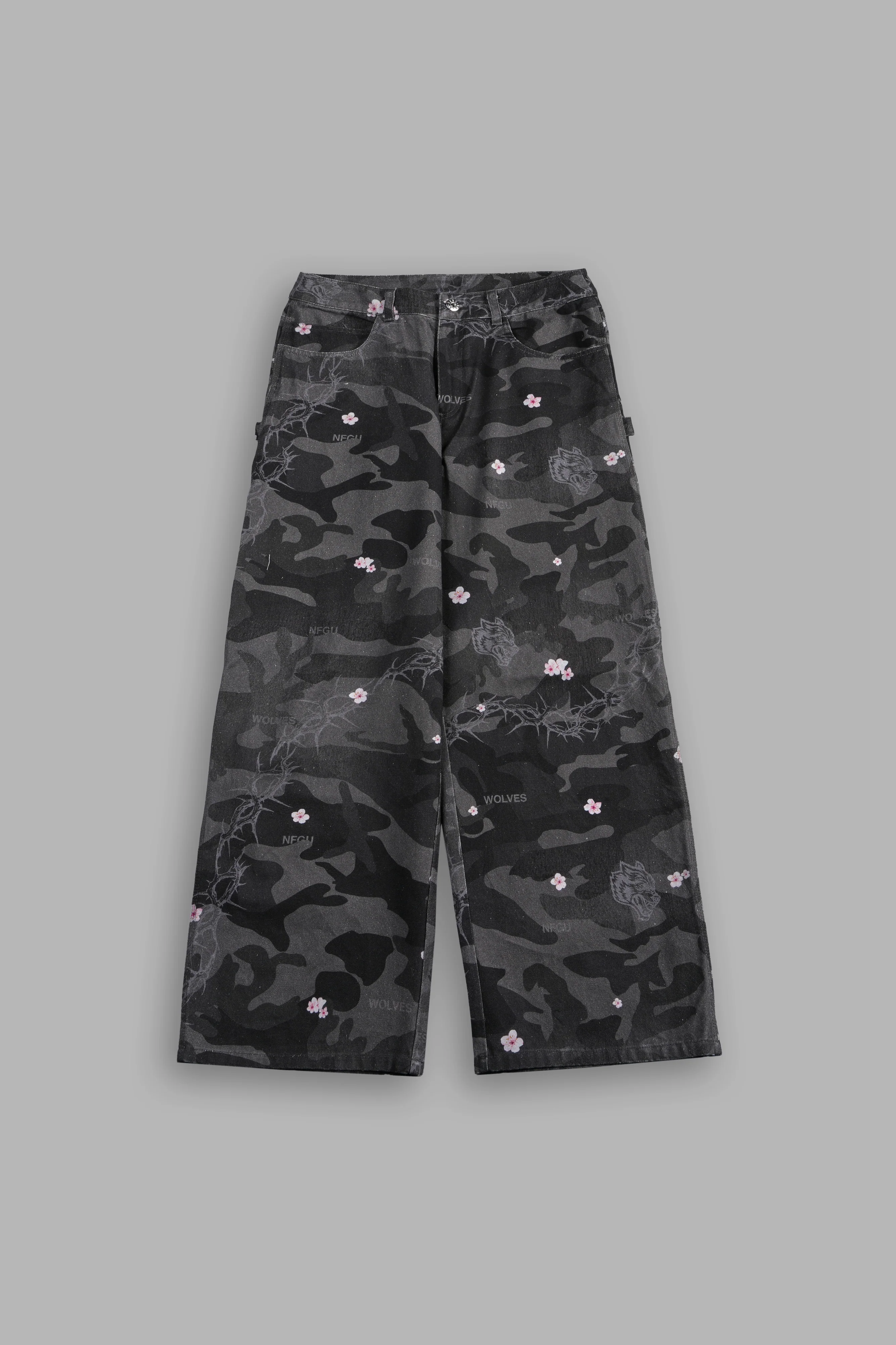 Wolves Chopper Wide Leg Carpenter Pant in Warrior In A Garden Black Camo - Image 7