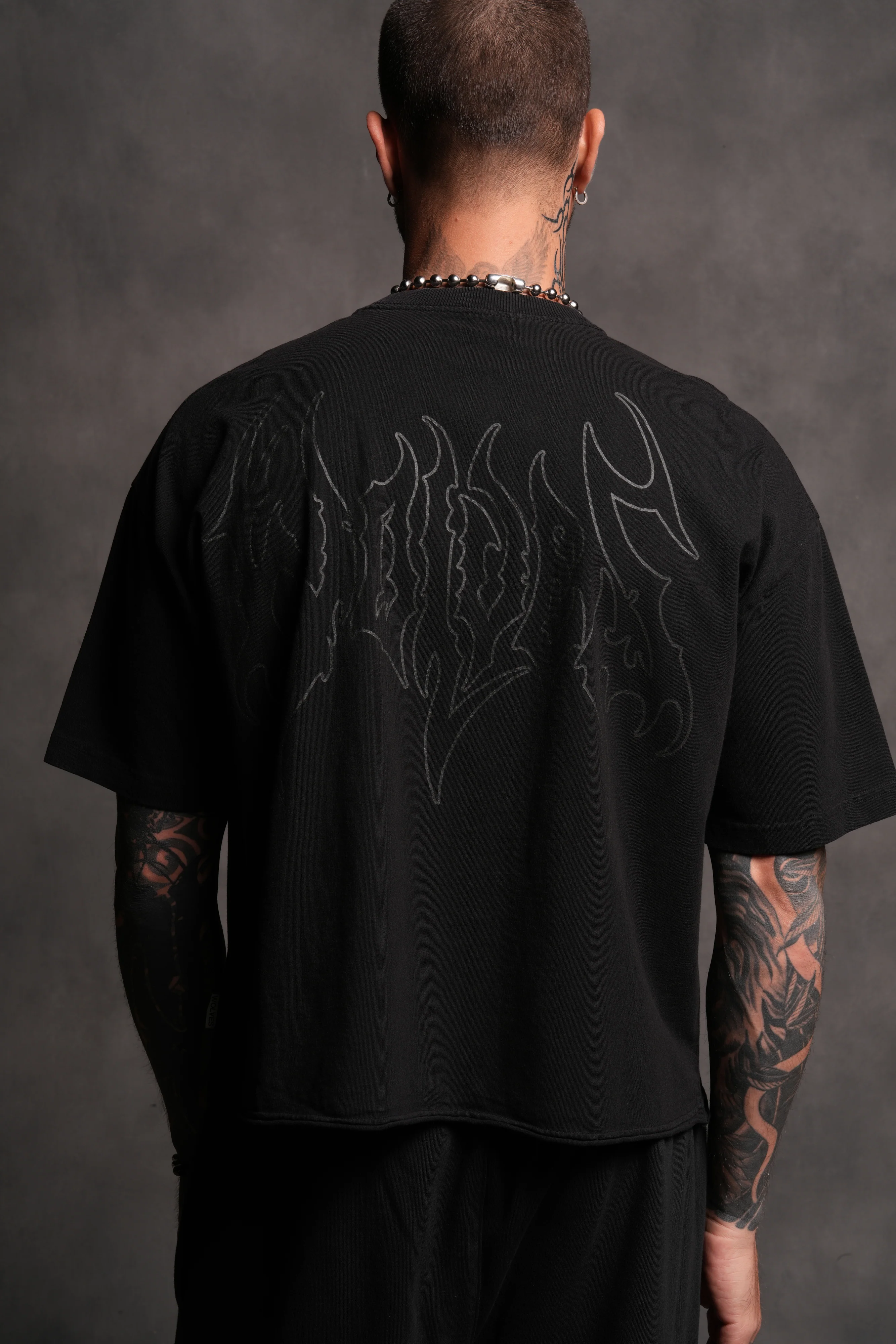 Wolves Hesh FRVR Grunge Raw Hem "Box Cut" Tee in Black - Image 10