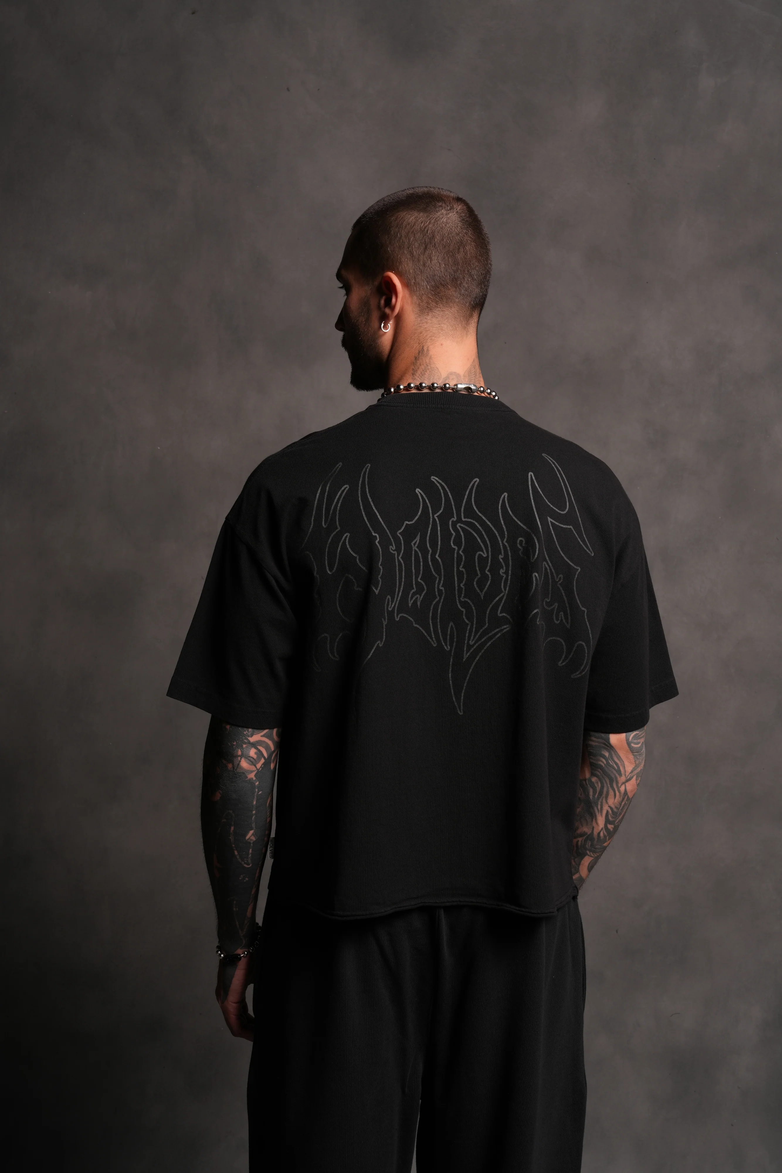 Wolves Hesh FRVR Grunge Raw Hem "Box Cut" Tee in Black - Image 2