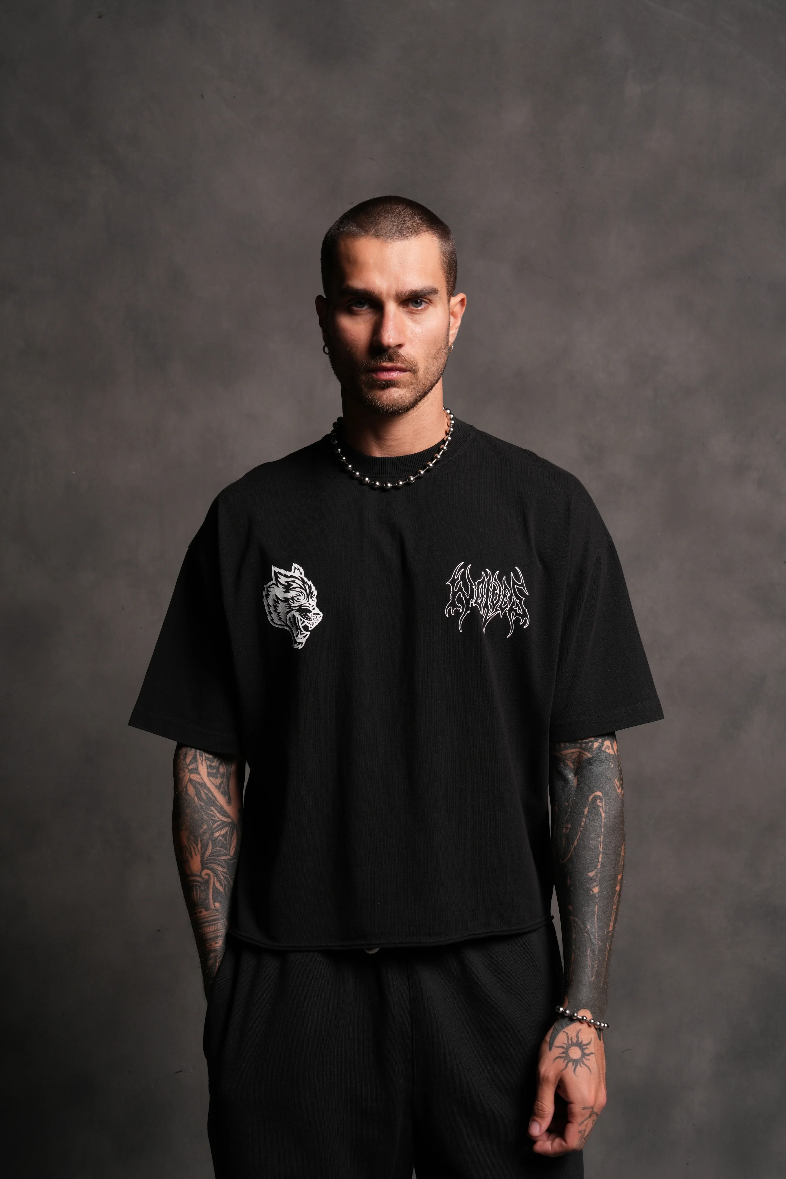 Wolves Hesh FRVR Grunge Raw Hem "Box Cut" Tee in Black - Image 4
