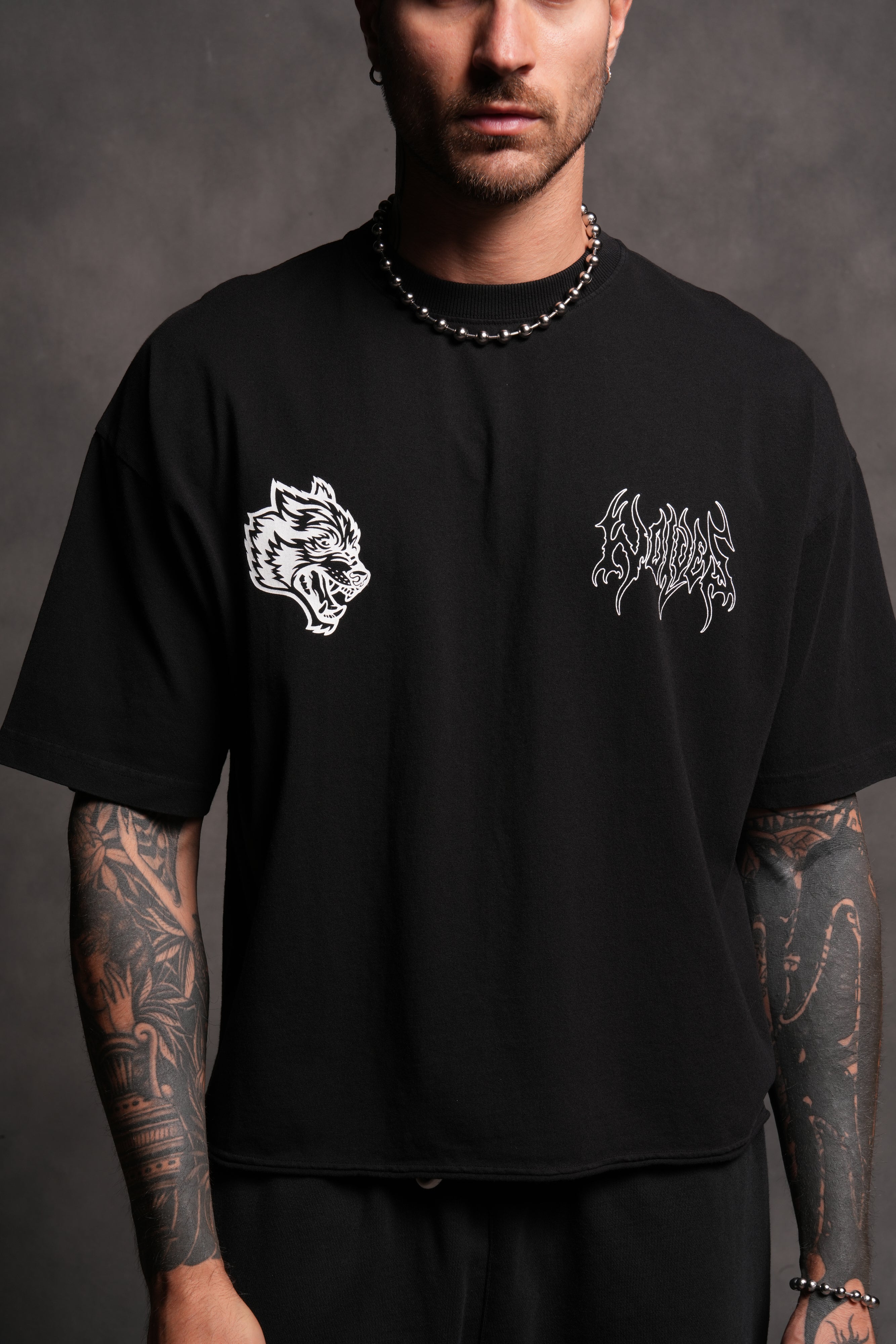 Wolves Hesh FRVR Grunge Raw Hem "Box Cut" Tee in Black - Image 9