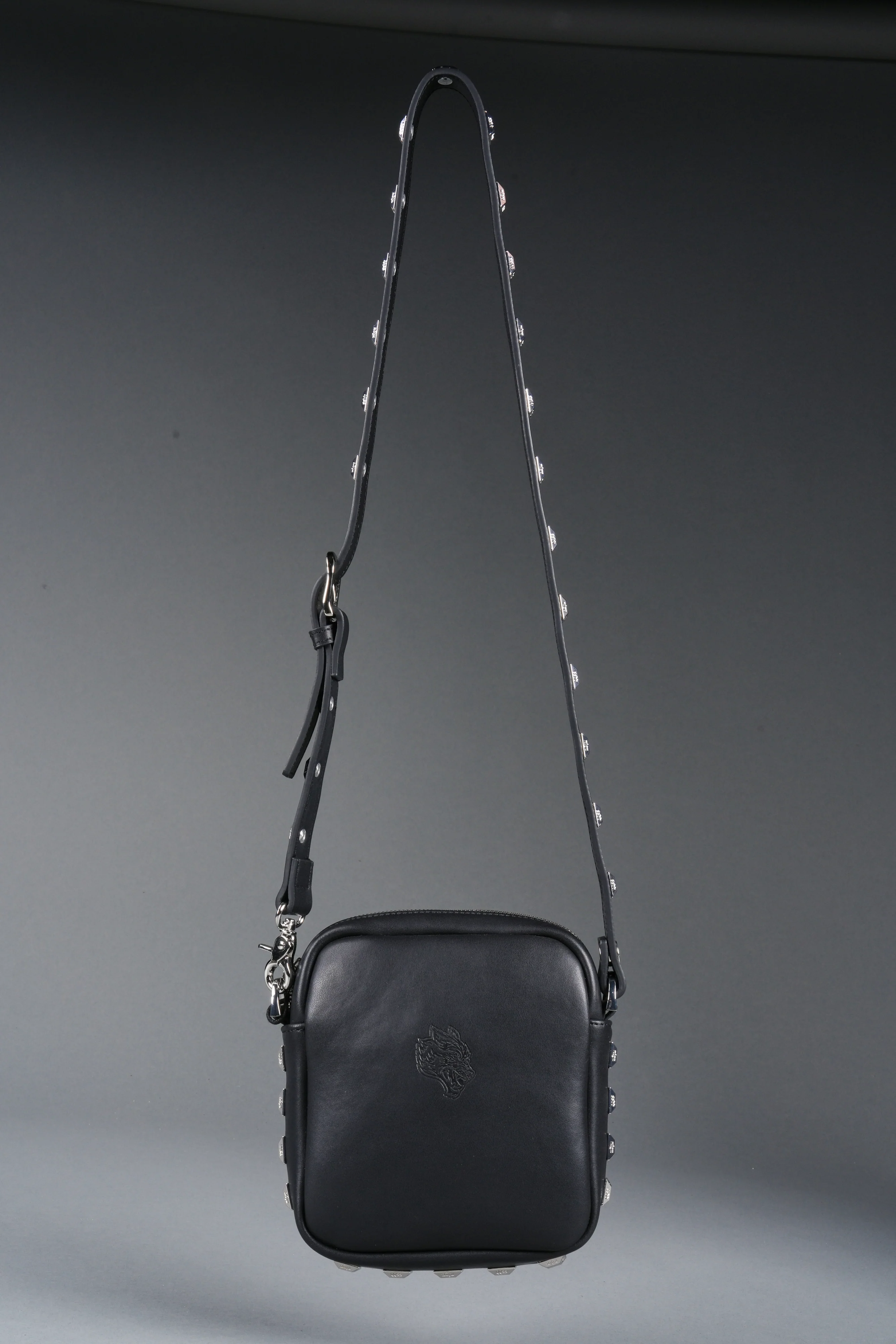 Wolves OnlyUs Slim Leather Side Bag in Black - Image 4
