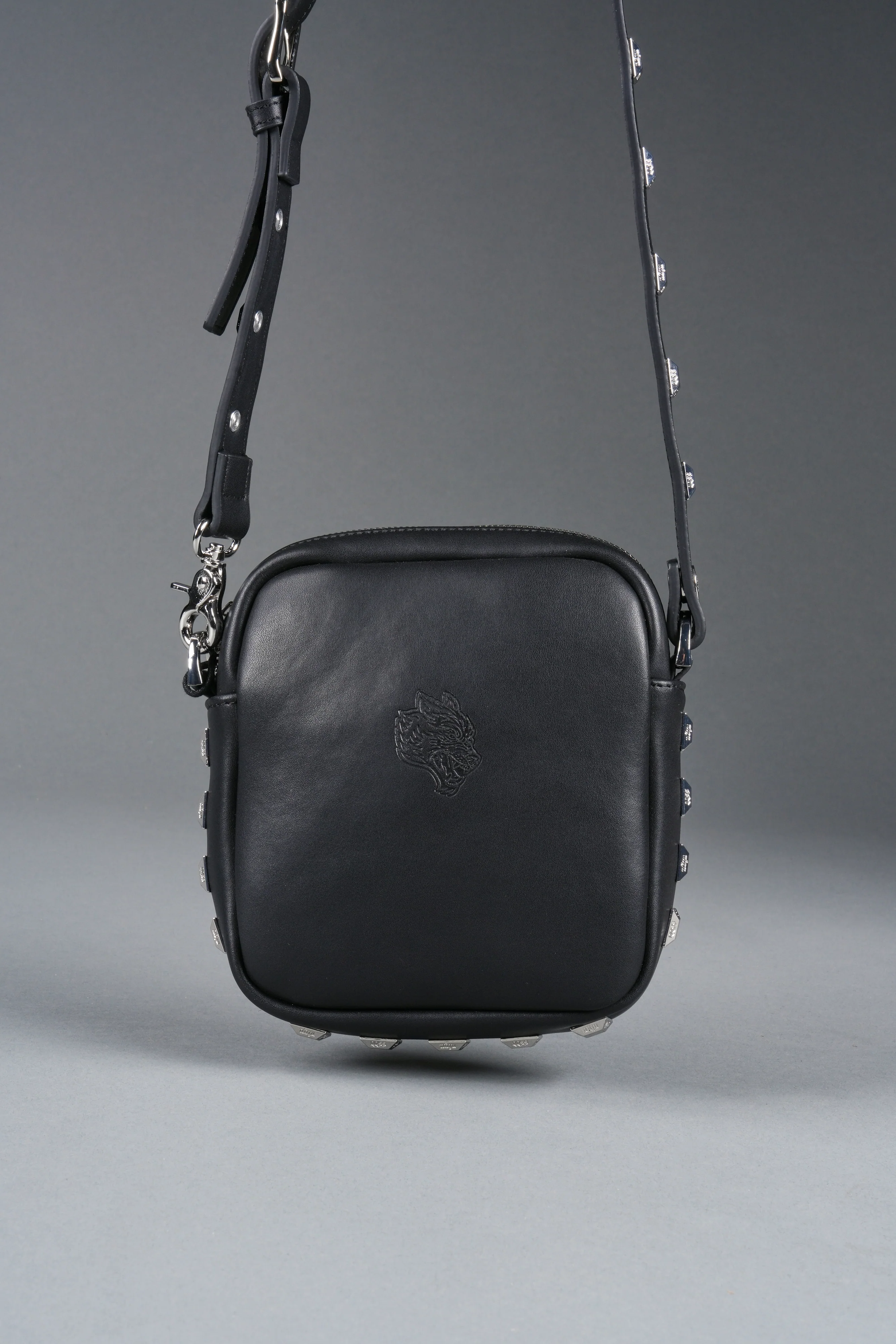 Wolves OnlyUs Slim Leather Side Bag in Black - Image 5