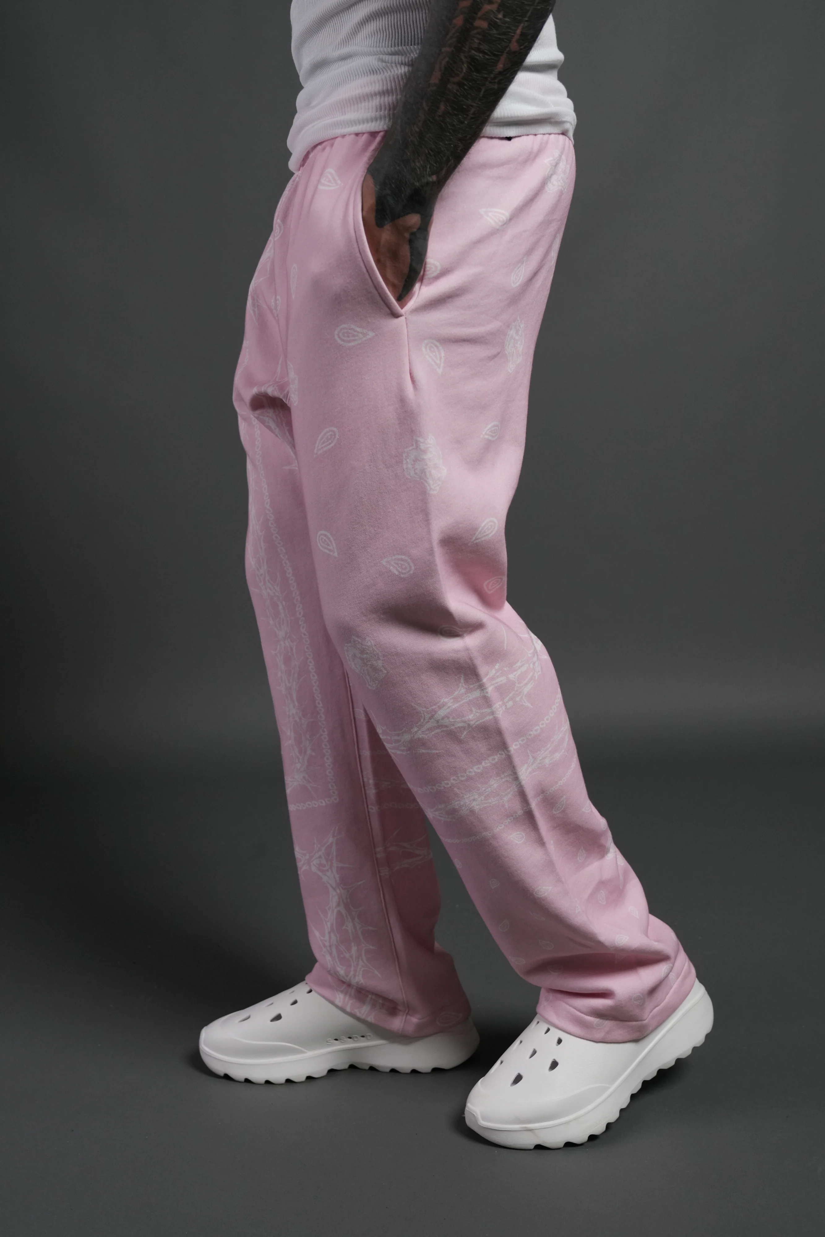 Wolves Pyramid Bigelow Sweat Pants in Blush Pink Thorn Paisley - Image 4