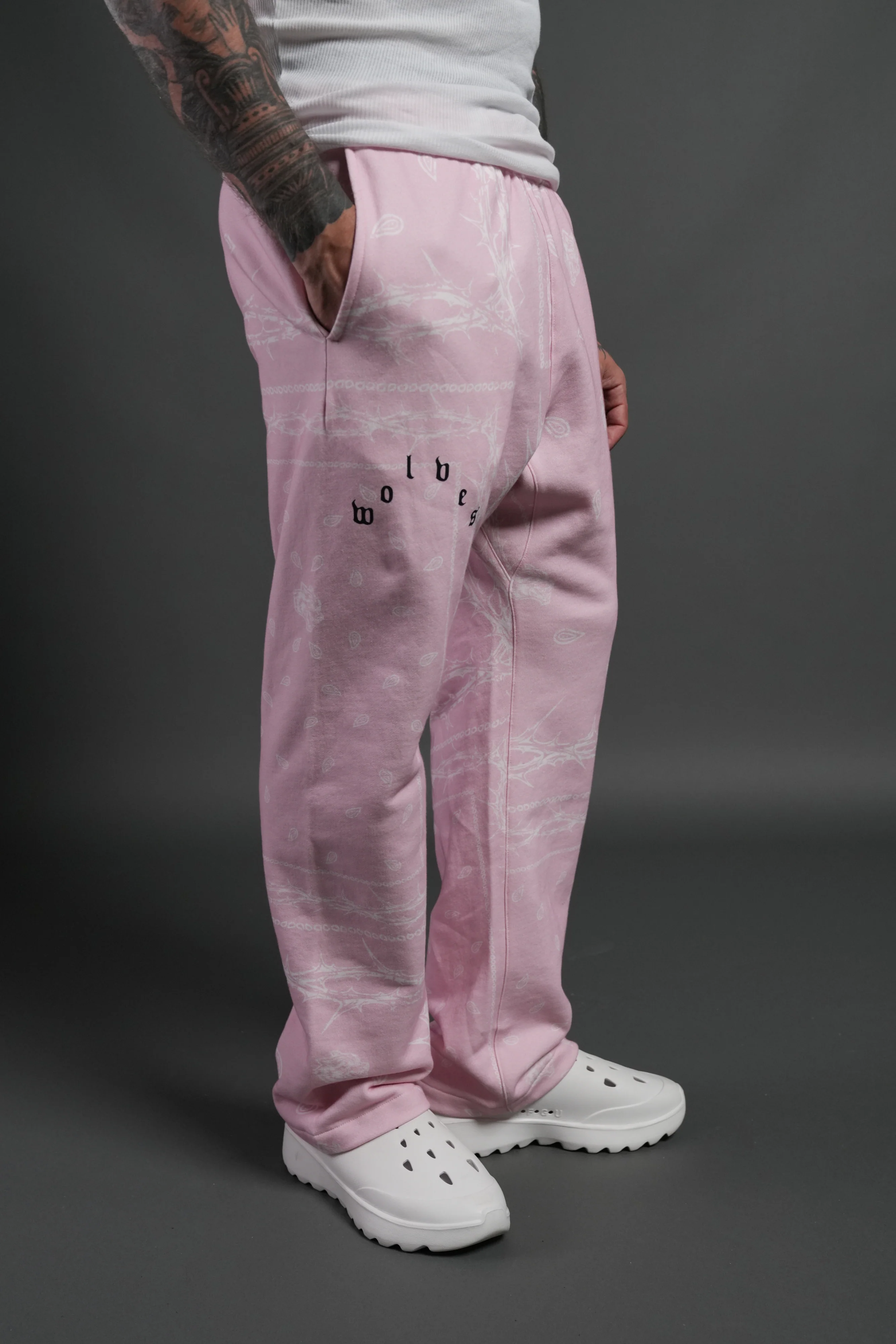Wolves Pyramid Bigelow Sweat Pants in Blush Pink Thorn Paisley - Image 5