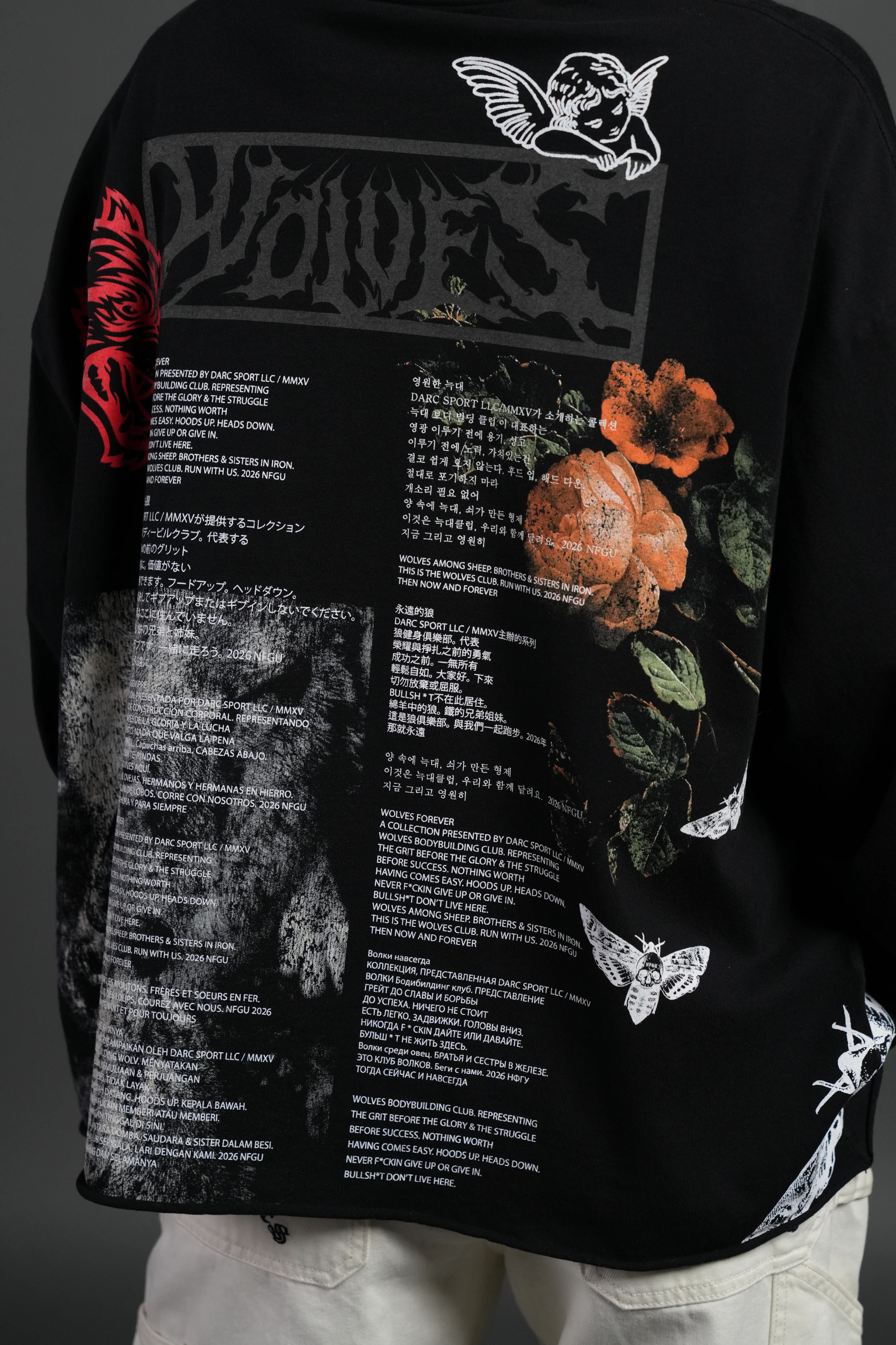Wolves Valor Grunge Mid Length Raw Hem Ls Tee in Black - Image 8